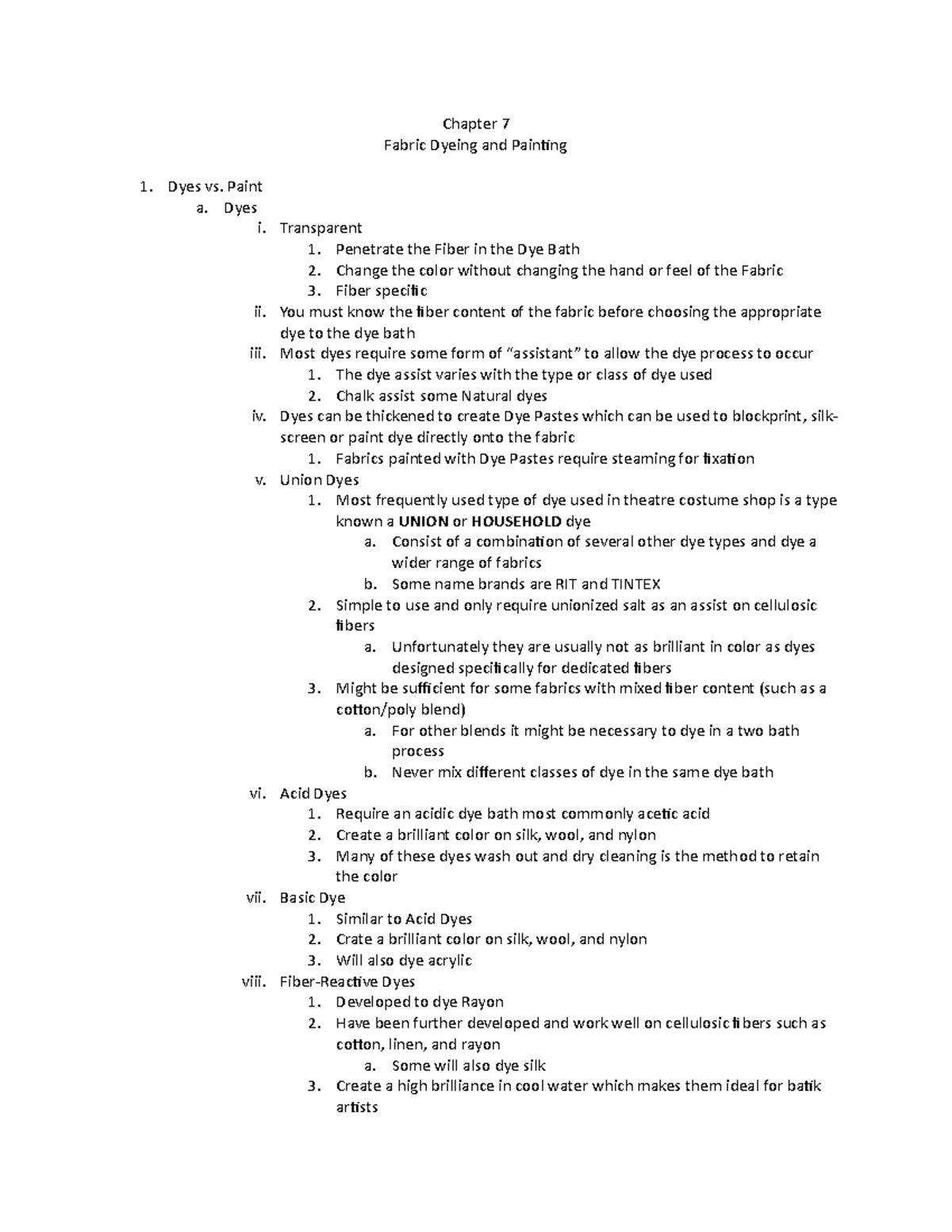 Chapter 7 Notes Fabric Dyeing and Painting Chapter 7 Fabric Dyeing