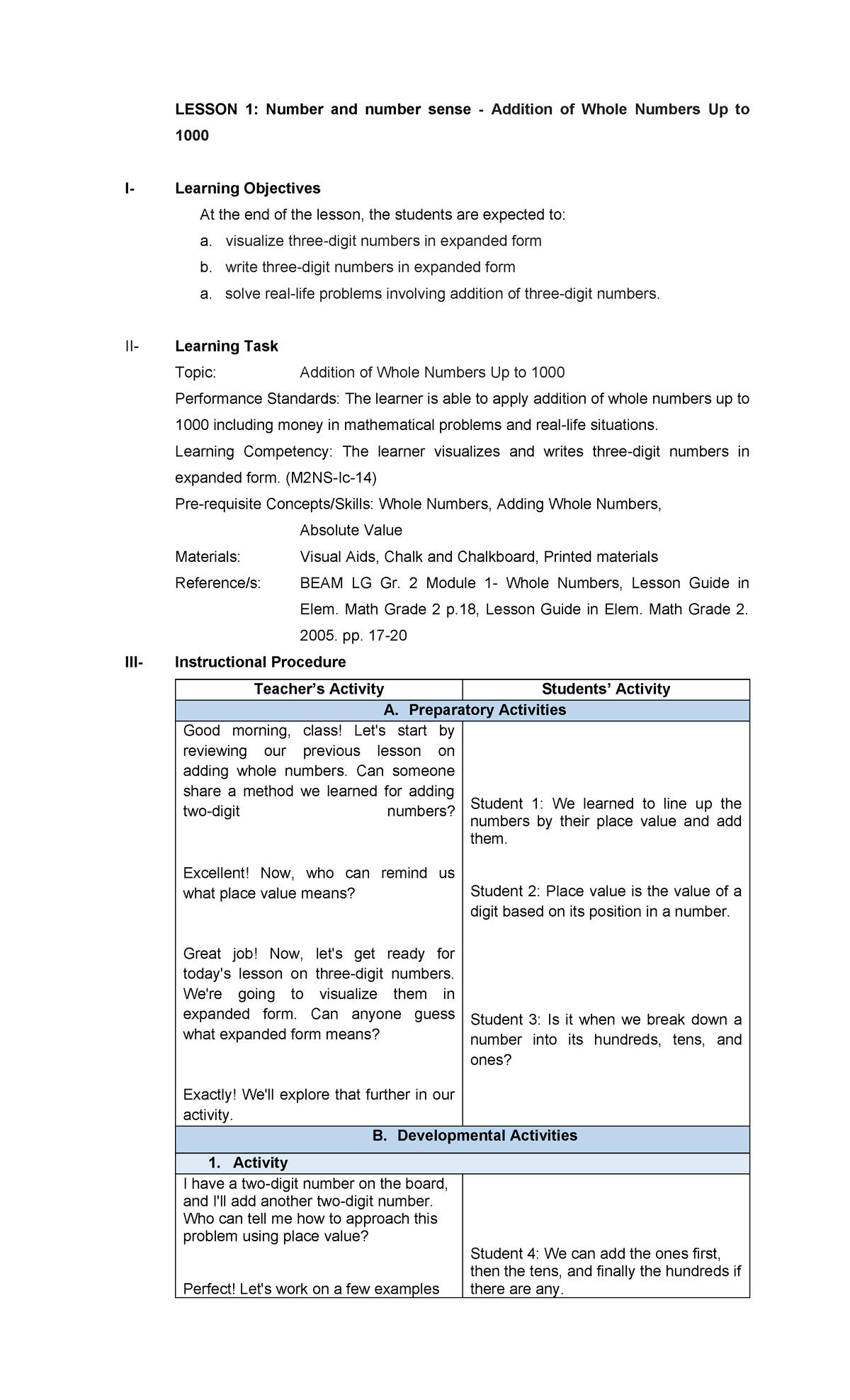 Detailed Lesson PLAN IN MATH - LESSON 1: Number and number sense ...