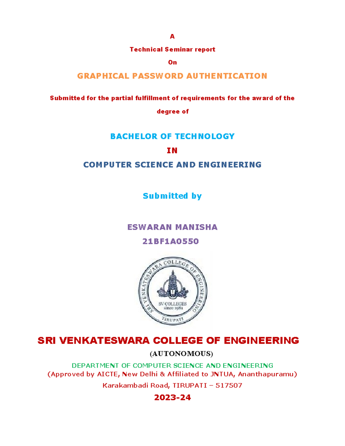Technical seminar report - A Technical Seminar report On GRAPHICAL ...