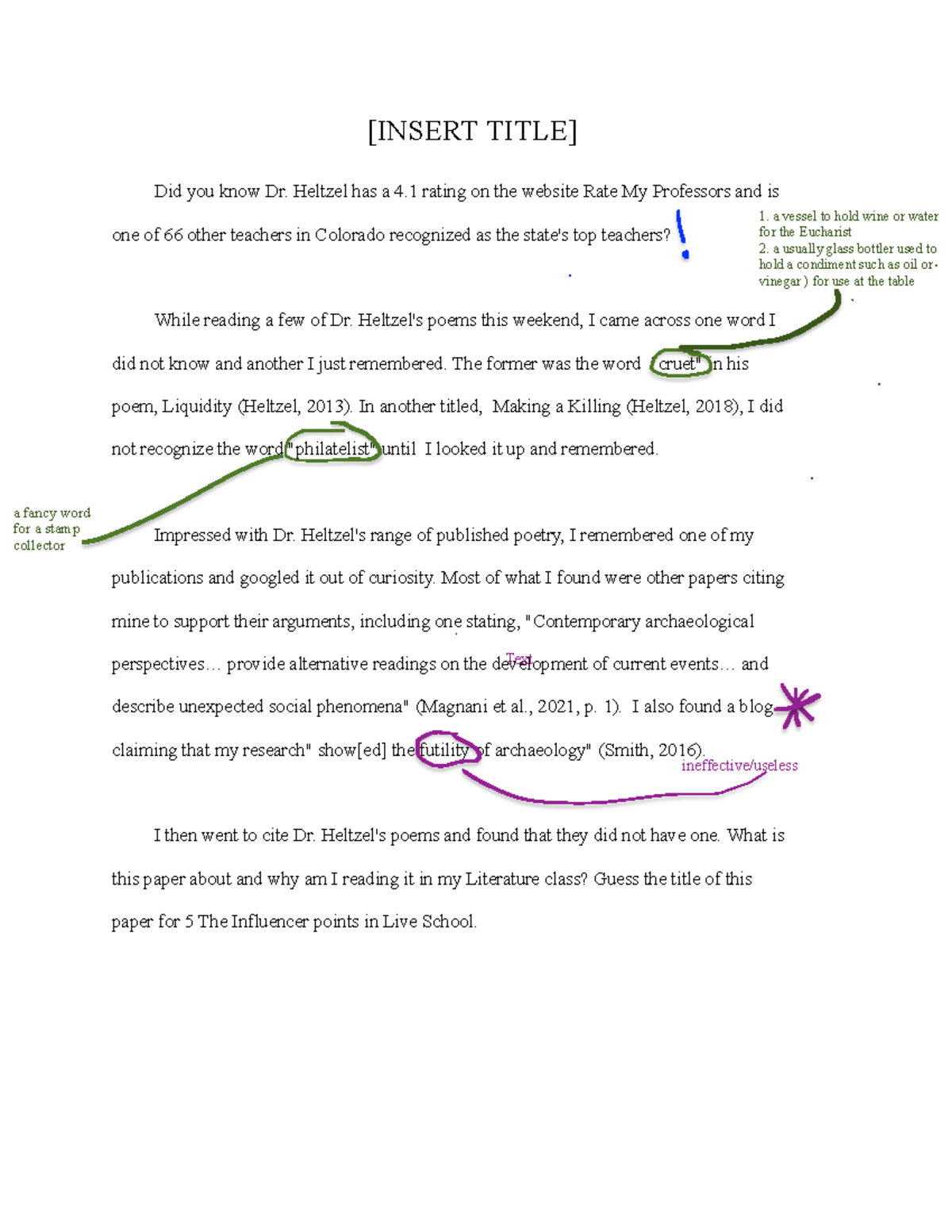 Annotation Protocol - [INSERT TITLE] Did you know Dr. Heltzel has a 4 ...