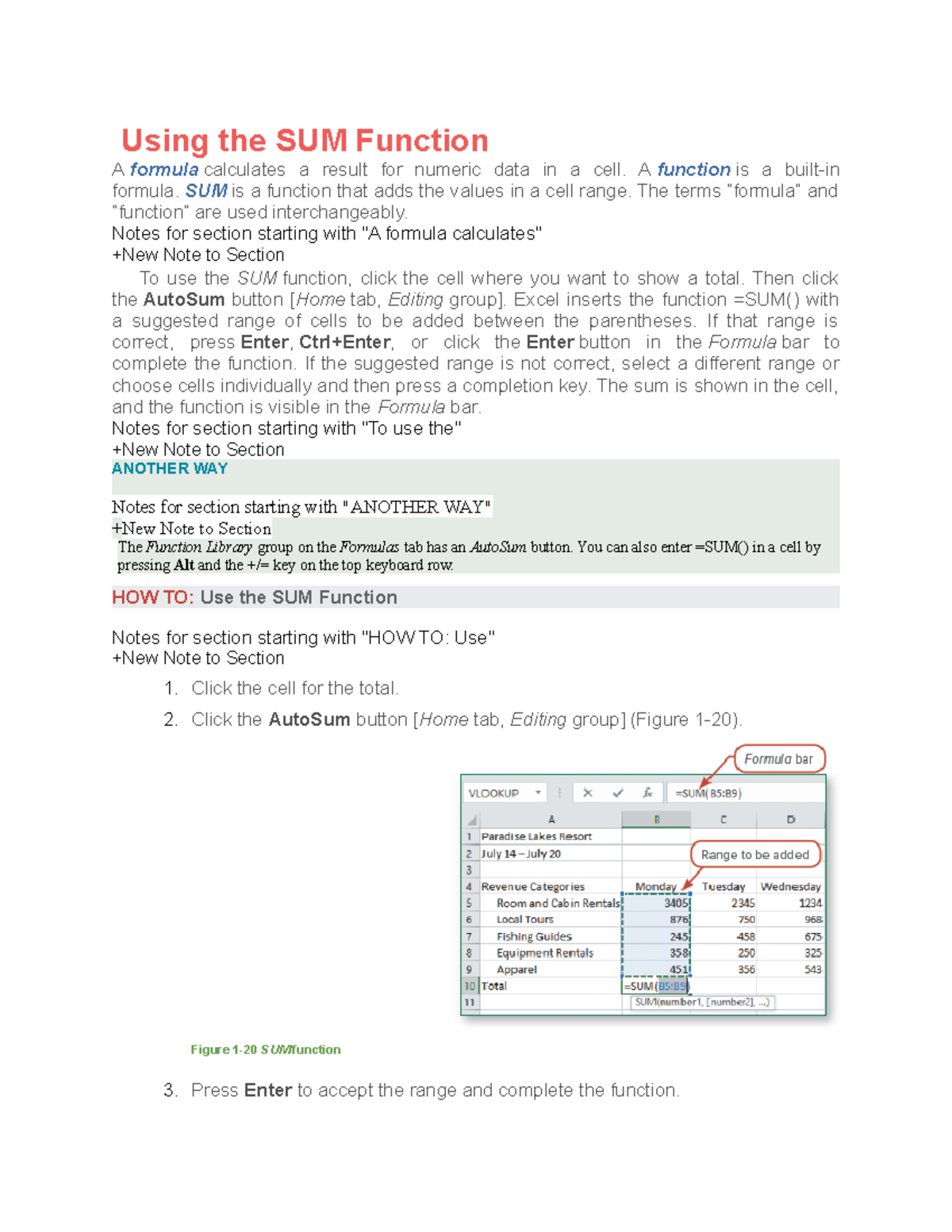 Sum function - Using the SUM Function A formula calculates a result for ...