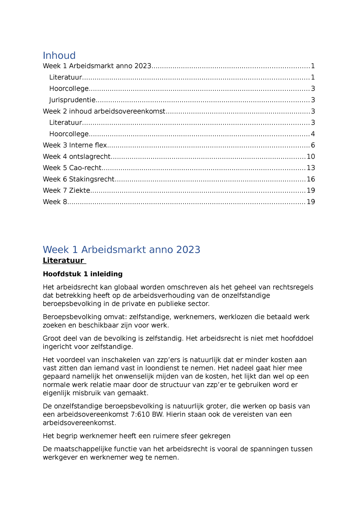 Arbeidsrecht Samenvatting Tentamen 23-24 - Inhoud Week 1 Arbeidsmarkt ...