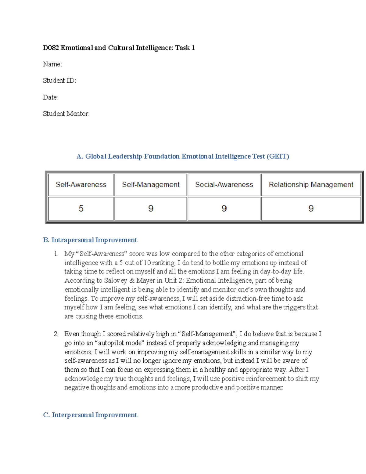 D082 Task 1 - D082 Task 1 Example - D082 Emotional And Cultural ...