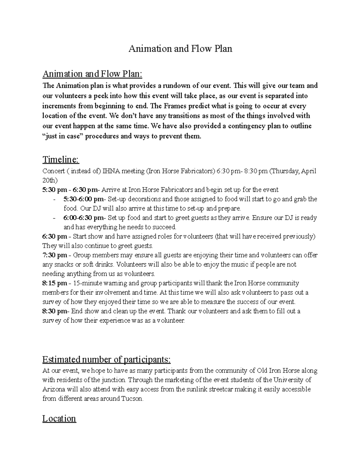 Animation and Flow Plan (draft) - Animation and Flow Plan Animation and ...