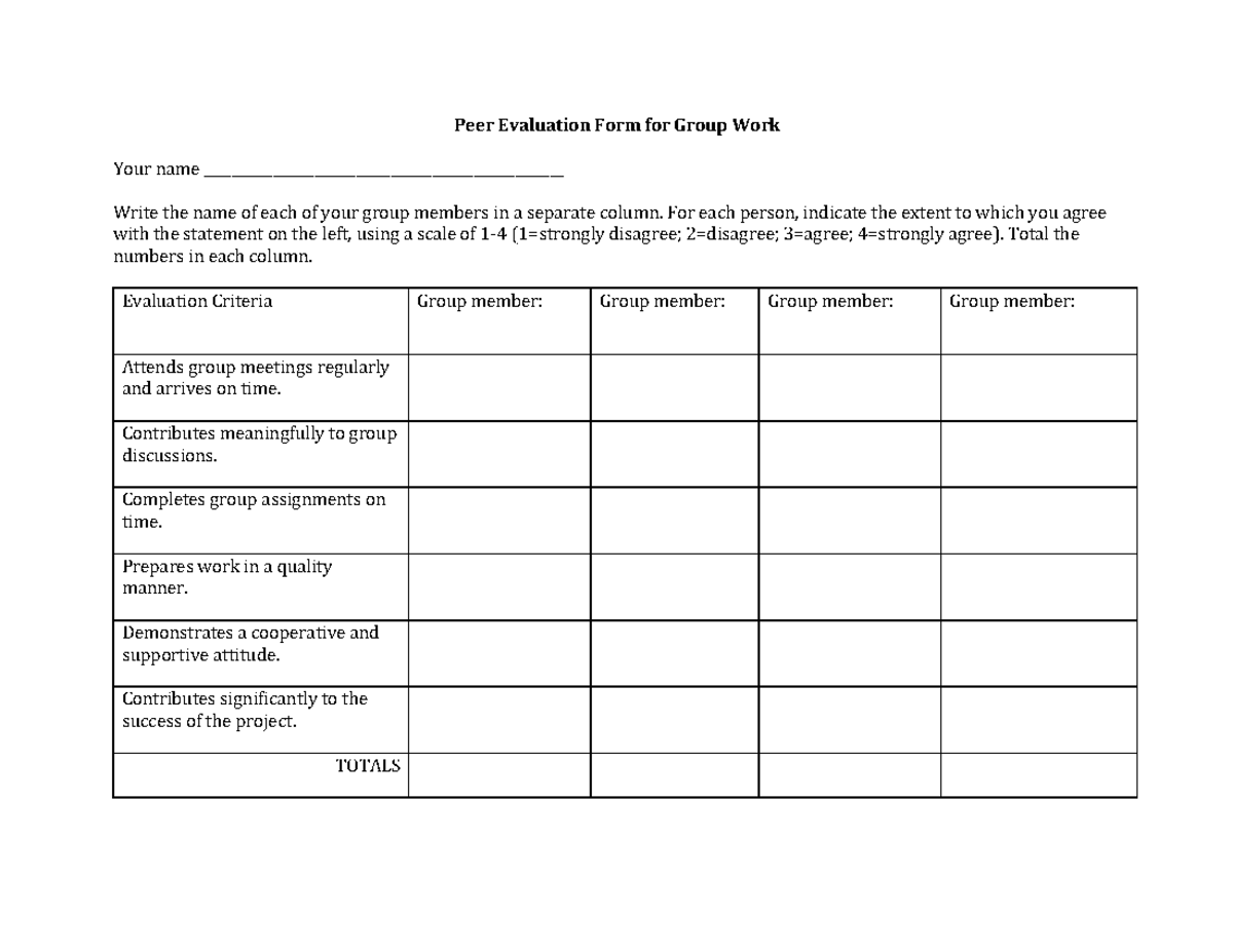 Review Peers Doc - Peer Evaluation Form for Group Work Your name - Studocu