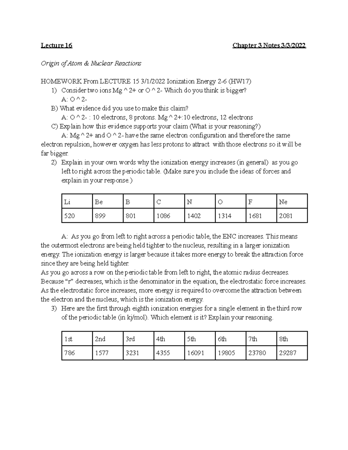 Chapter 3 Notes - Lecture 16 Chapter 3 Notes 3/3/ Origin of Atom ...