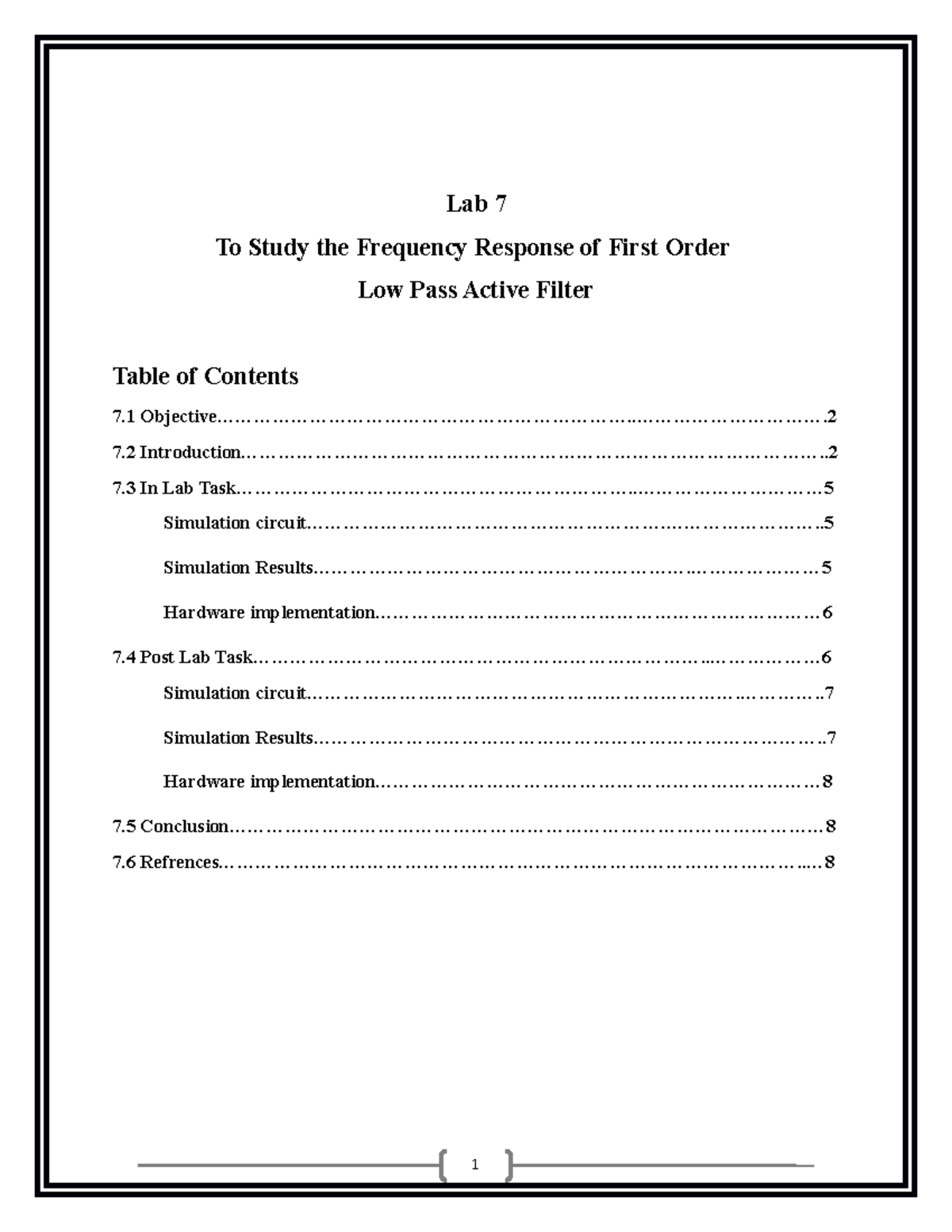 LAB NO 7 OF CIRCUIT ANALYSIS To Study the Frequency Response of First