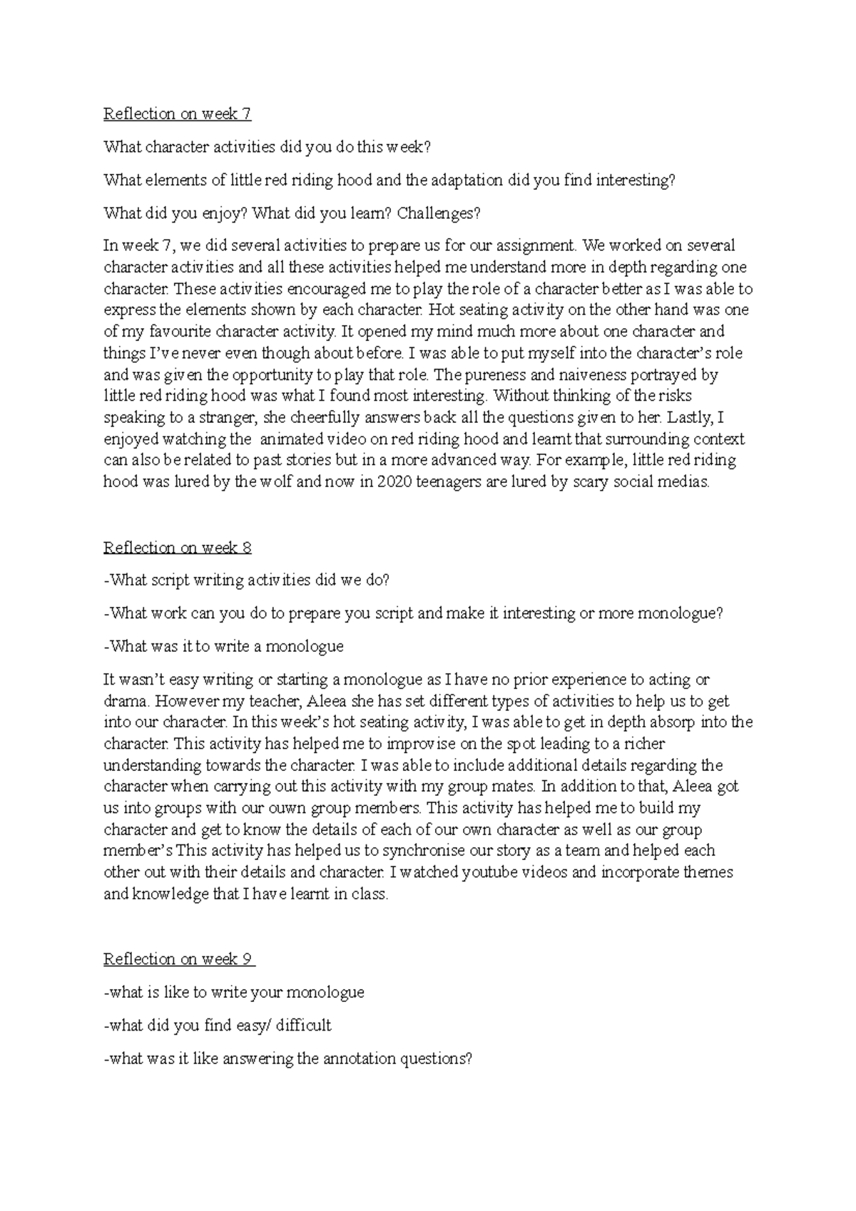 Week 7 reflection - week 7 material - Reflection on week 7 What ...