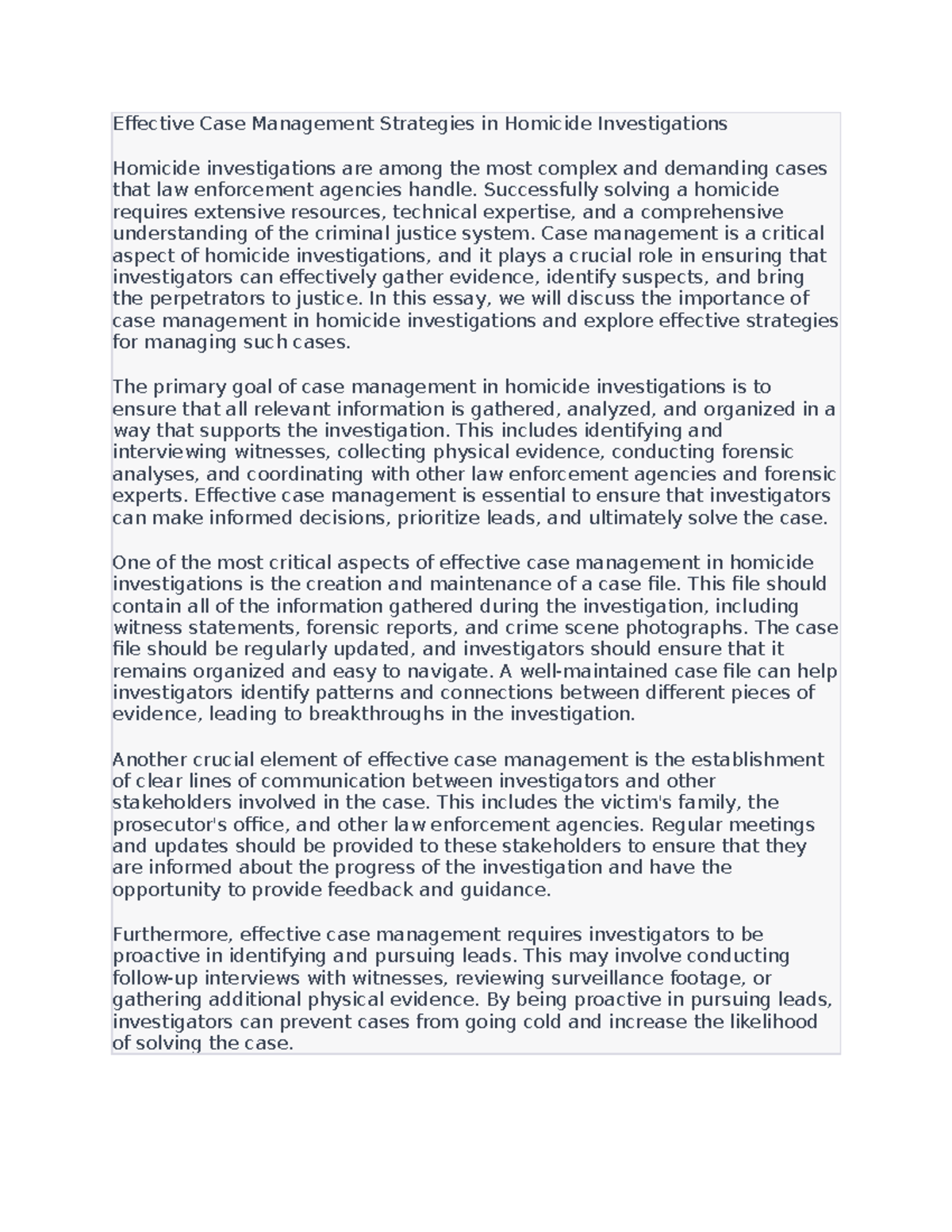 Effective Case Management Strategies in Homicide Investigations