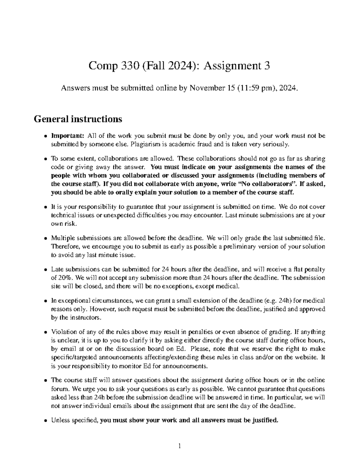 COMP330 2024 HW3 solution Comp 330 (Fall 2024) Assignment 3 Answers