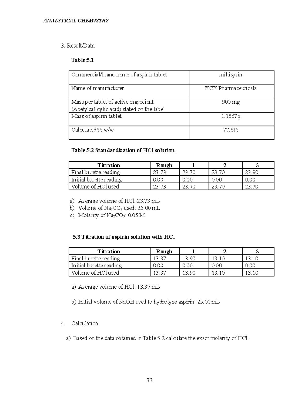 CHM256 EXP 5 - Lab Report - Result/Data Table 5. Commercial/brand Name ...