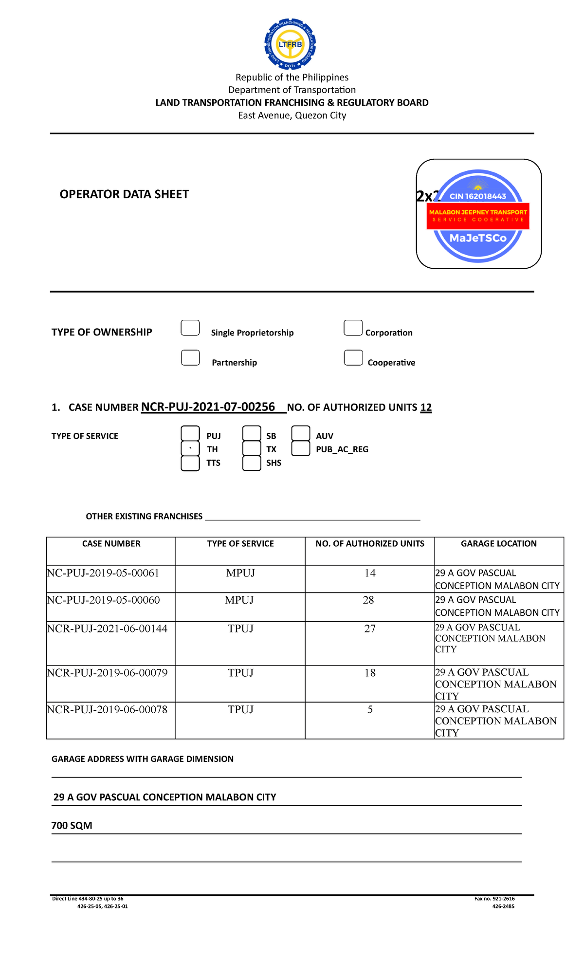 TNVS-Reqt Operator-Data-Sheet-2018 - ` Republic of the Philippines ...