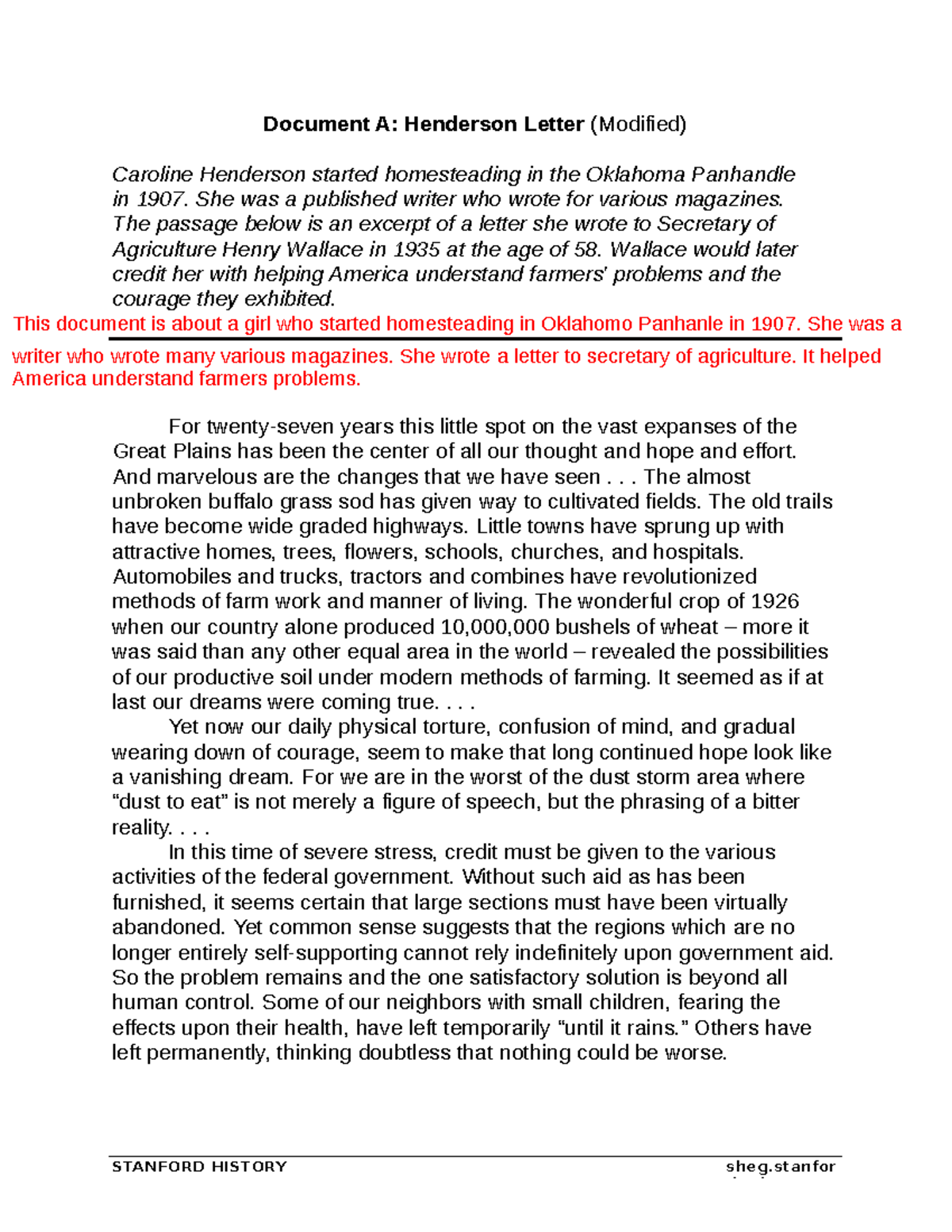 Dust Bowl DBQ Readings for Discussion Document A Henderson Letter