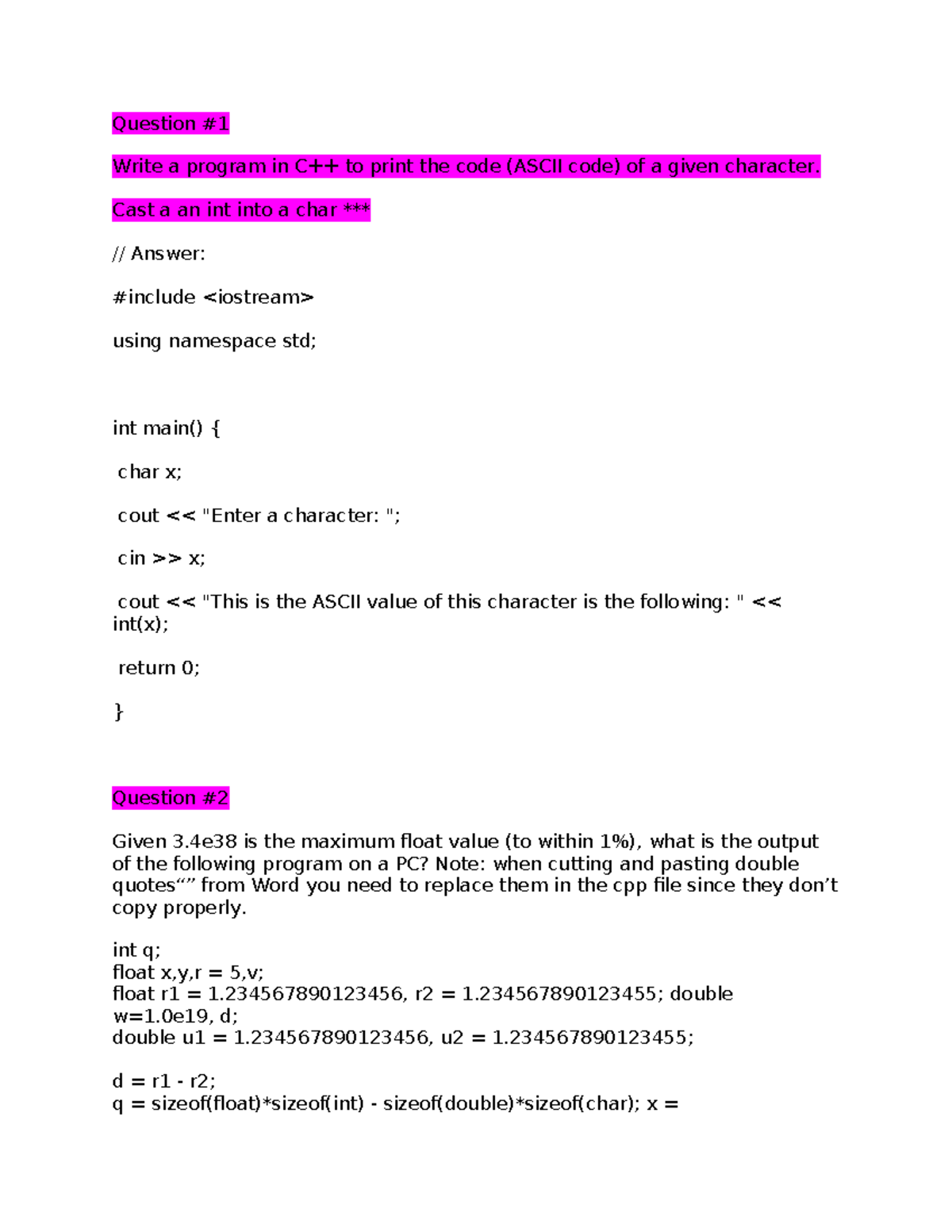 Ass1 215 - Assignment 1 programming. - Question # Write a program in ...