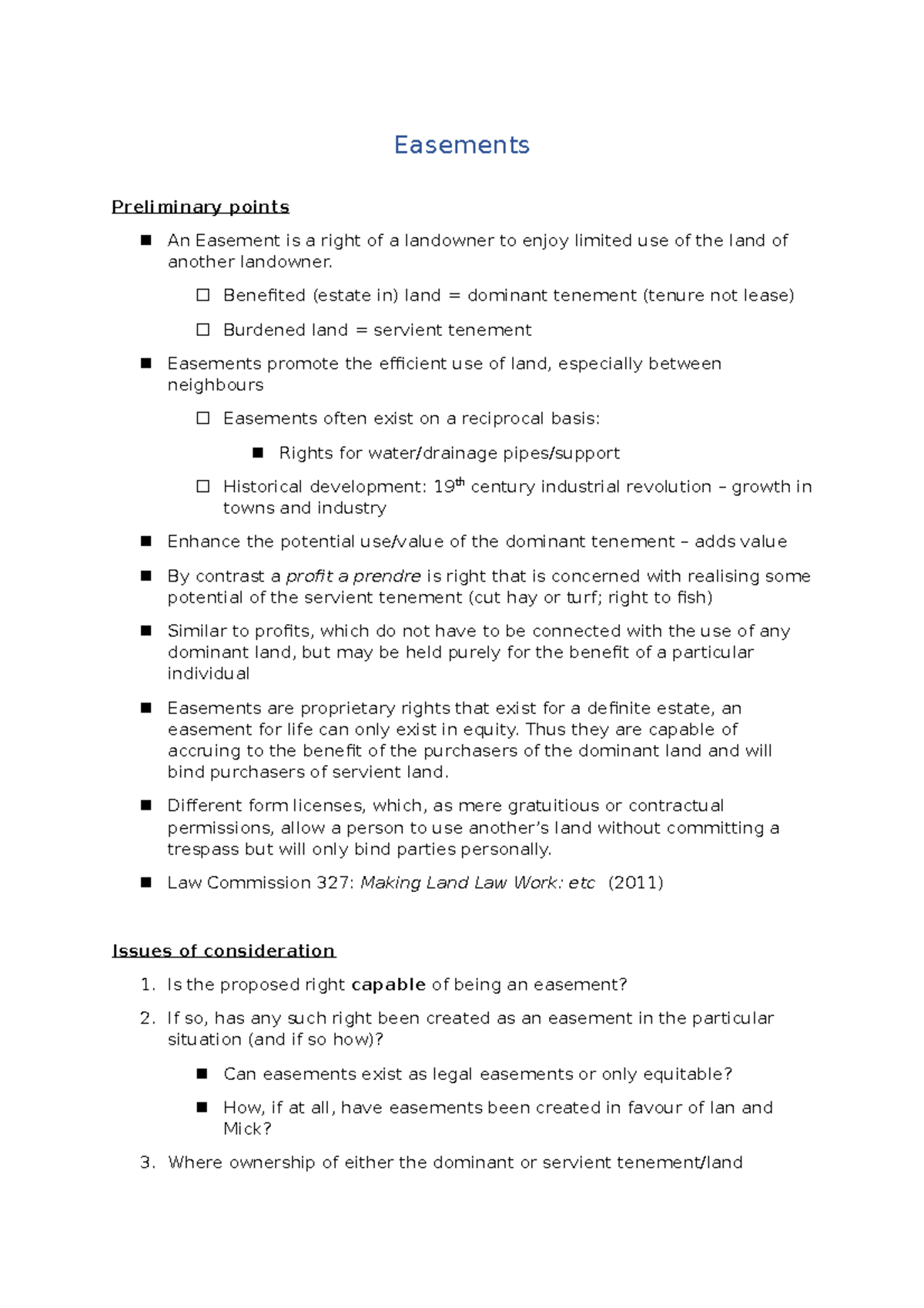 Easements Notes Easements Preliminary Points An Easement Is A Right 