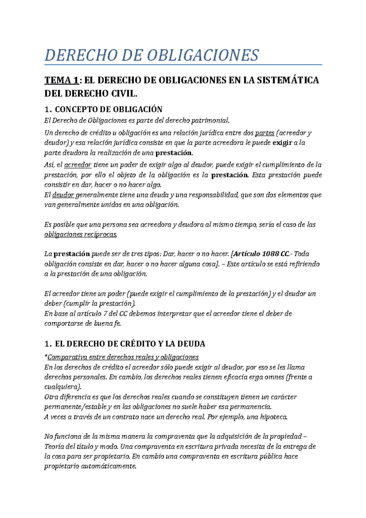 TEMA 1-2 - Apuntes 2015 - DERECHO DE OBLIGACIONES TEMA 1: EL DERECHO DE ...