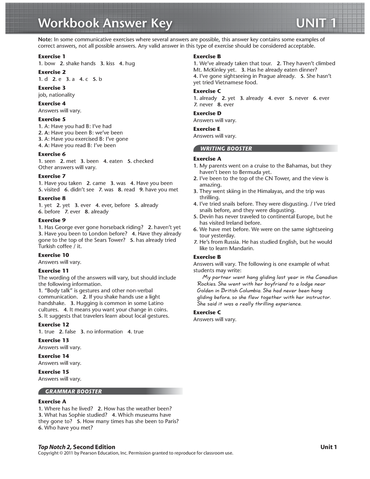 Toaz - Respuesta - Workbook Answer Key UNIT 1 Top Notch 2, Second ...