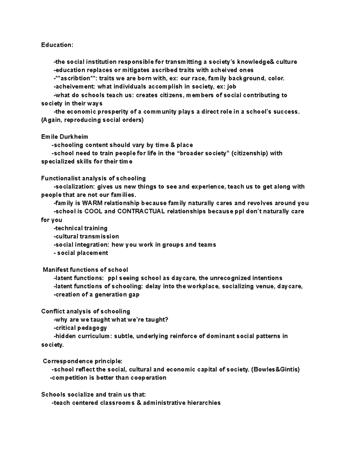 SOCI 101 education notes - Education: -the social institution ...