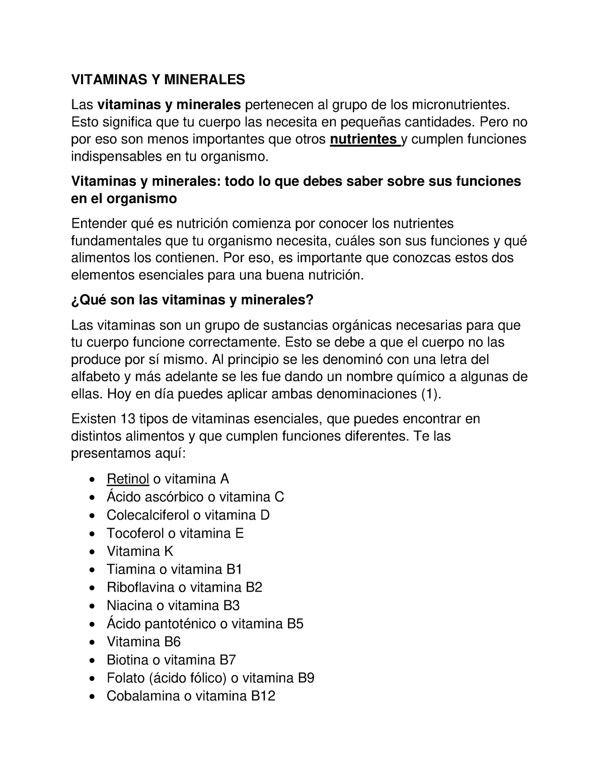 Vitaminas Y Minerales Vitaminas Y Minerales Las Vitaminas Y Minerales Pertenecen Al Grupo De 0895