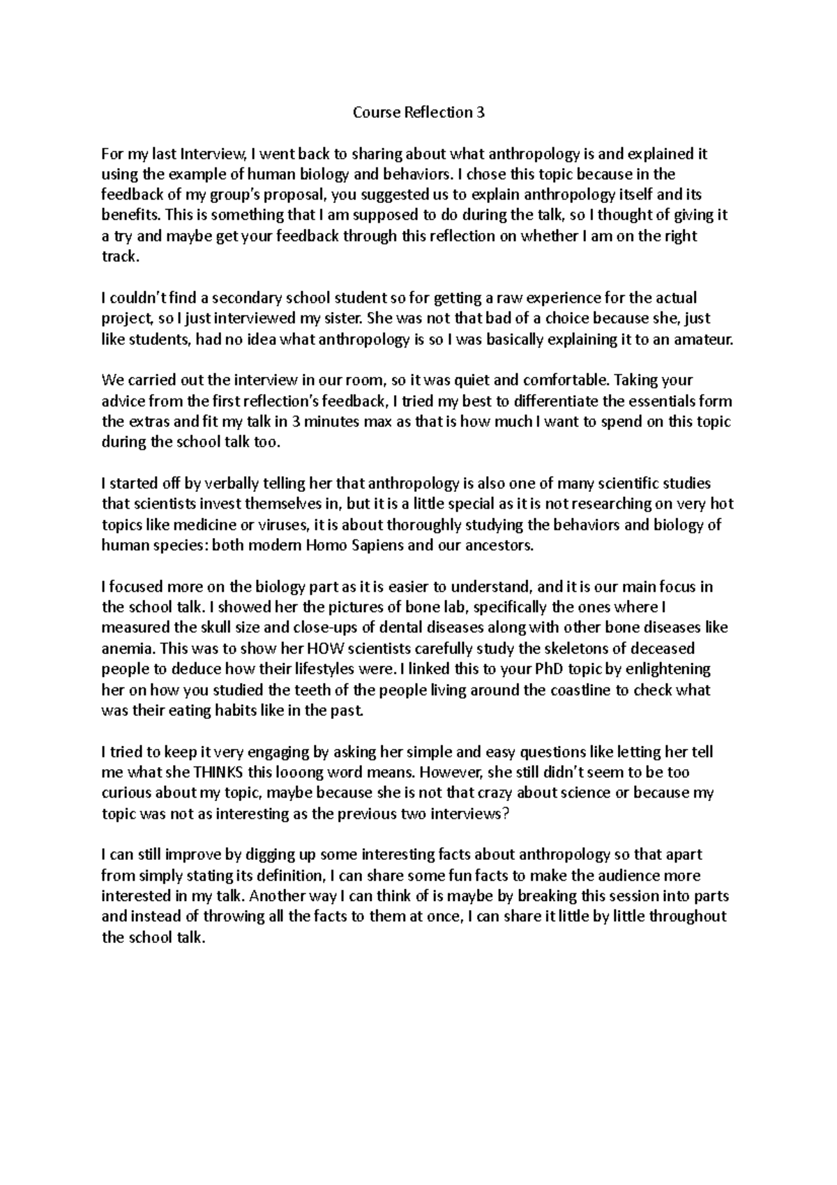 CCST Reflection 3 - Course Reflection 3 For my last Interview, I went ...
