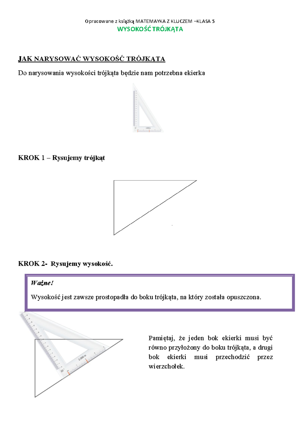 Wysokość-trójkąta - Hshs - Matematyka - Opracowane z książką MATEMAYKA