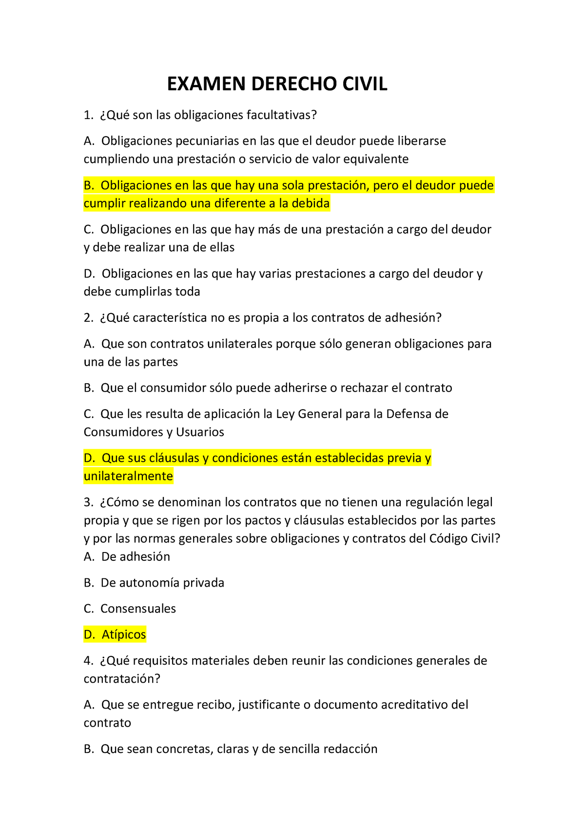 Examen Derecho Civil - EXAMEN DERECHO CIVIL ¿Qué Son Las Obligaciones ...