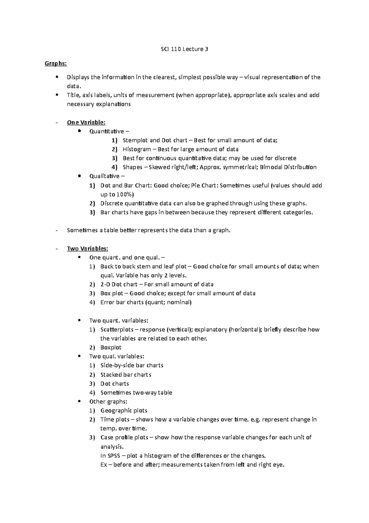 Graphing - One And Two Variables - Sci 110 Lecture 3 Graphs: Displays 