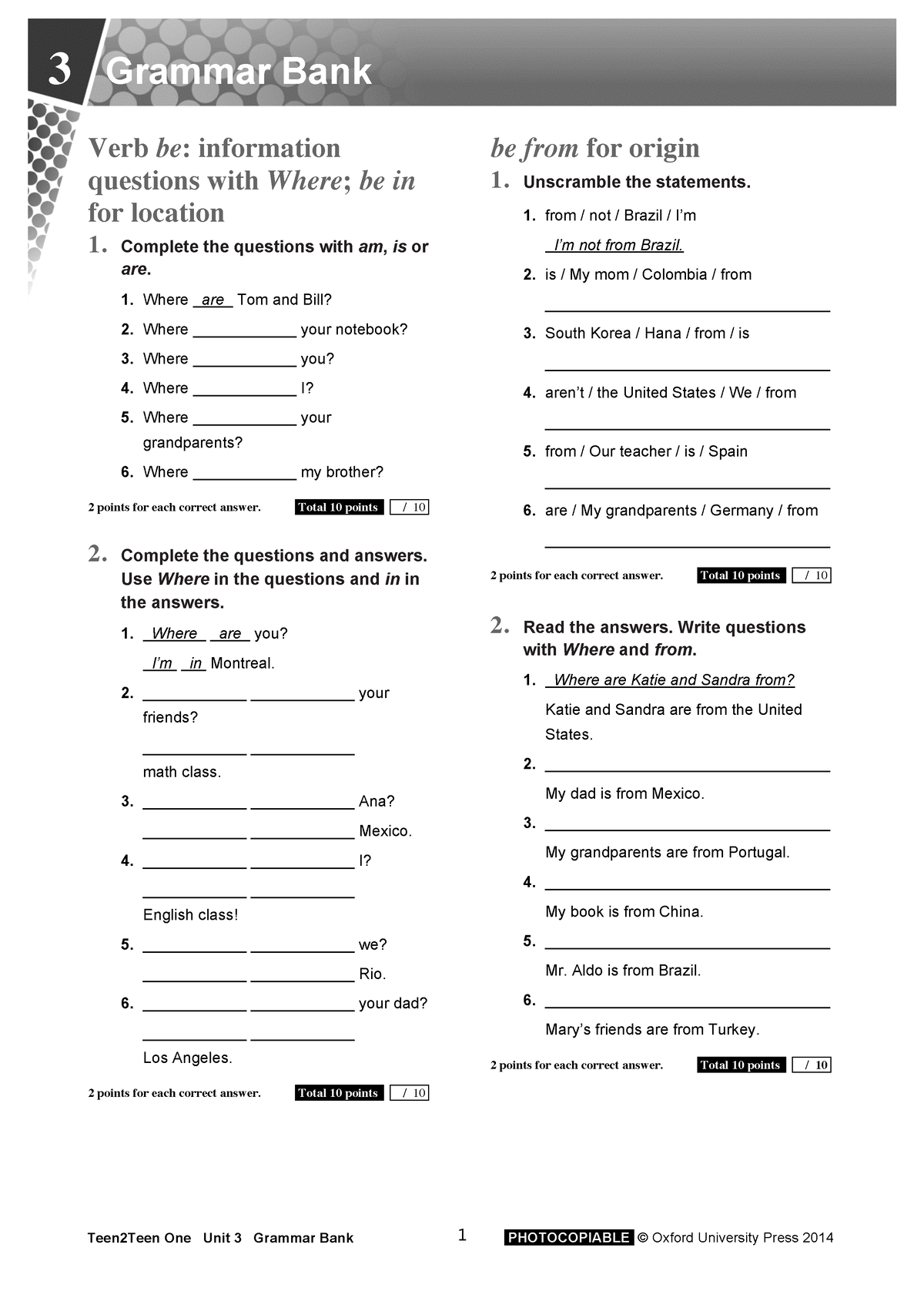 T2T One Unit3 Grammar Bank - Teen2Teen One Unit 3 Grammar Bank 1 ...