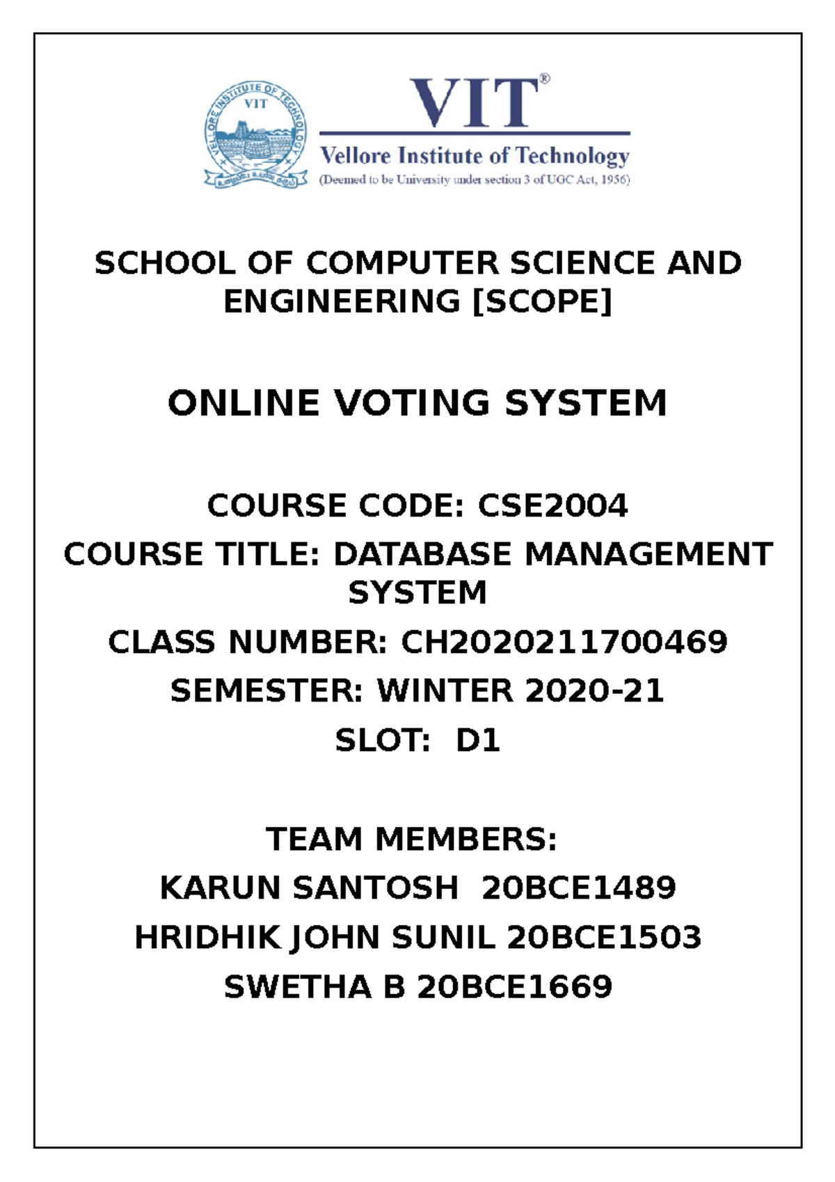 Online Voting System Project Review - SCHOOL OF COMPUTER SCIENCE AND ...