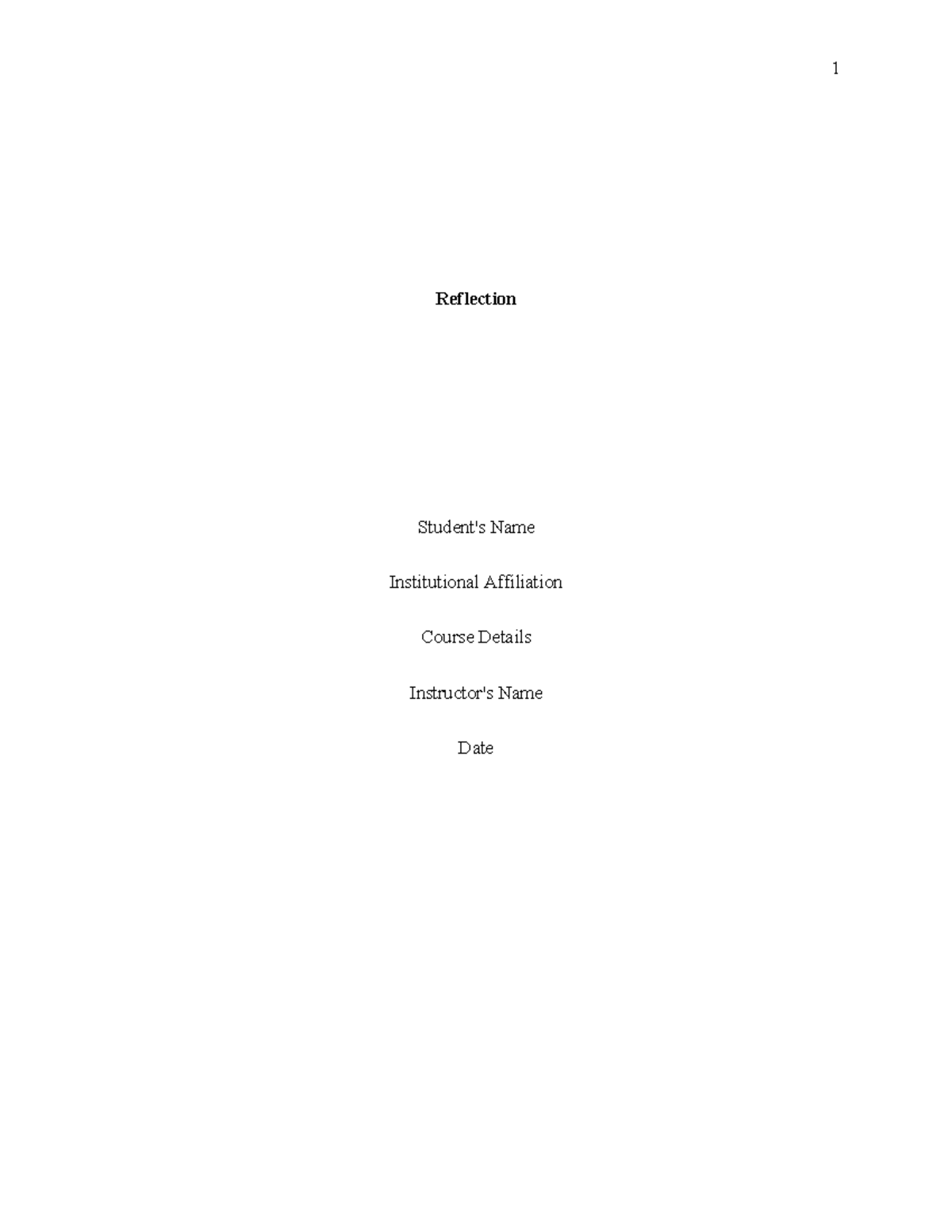 Reflectionn - N/A - Reflection Student's Name Institutional Affiliation ...