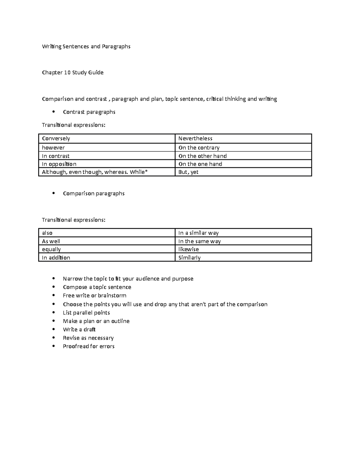 Study Guide Chapter 10 Writing Sentences and Paragraphs Chapter 10
