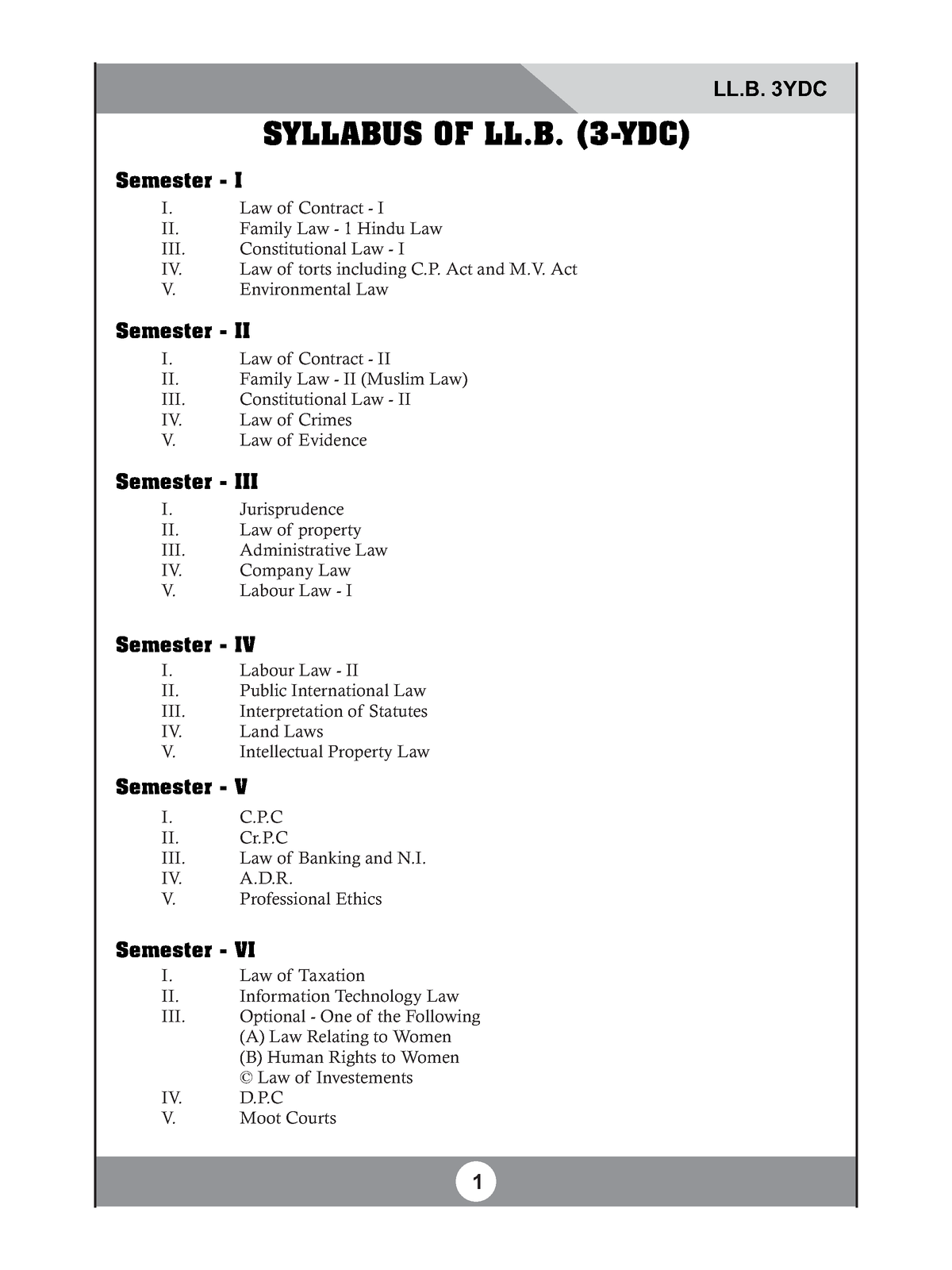 3YDC LLB - SYLLABUS OF LL. (3-YDC) Semester - I Semester - II Semester ...