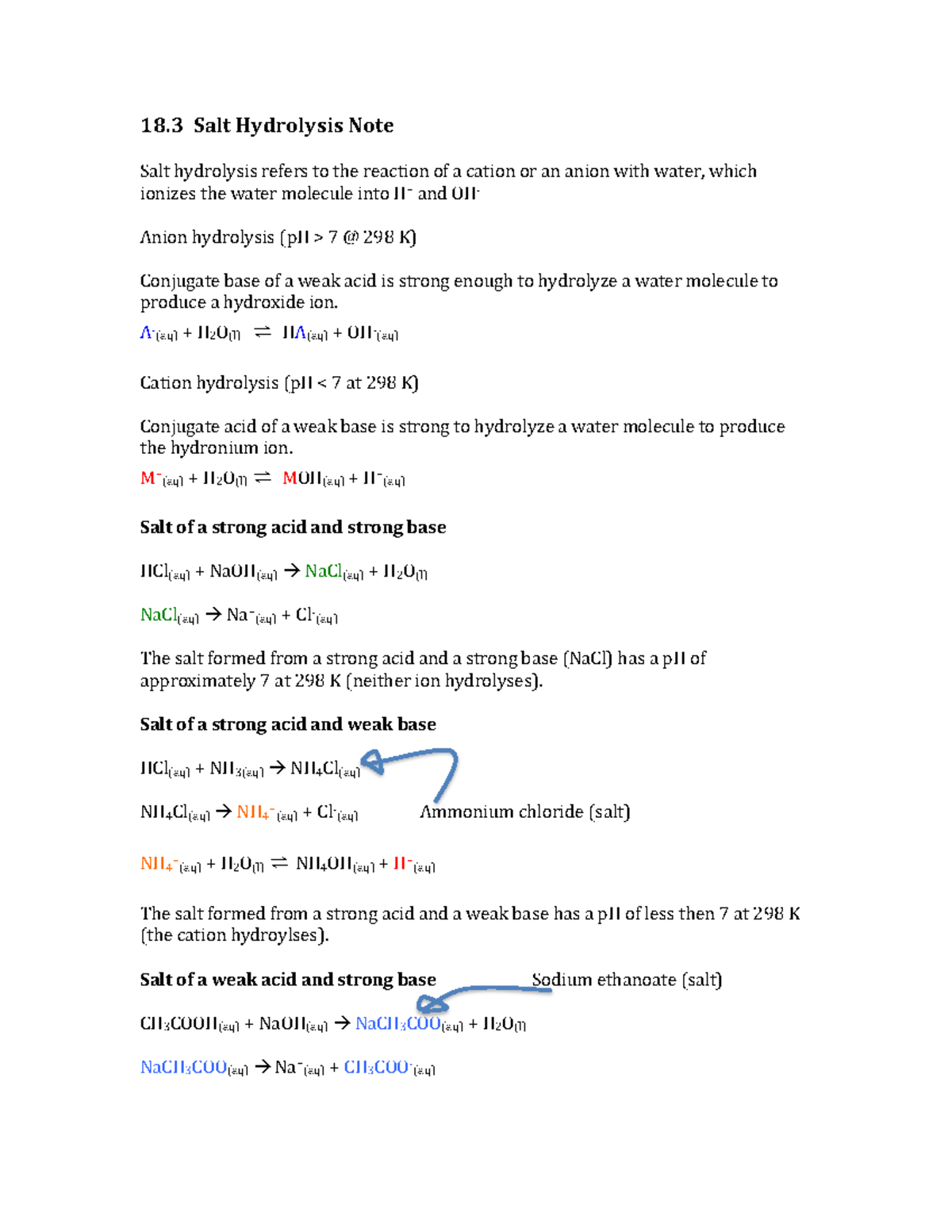 SAlt Hydrolysis Lab 18 Salt Hydrolysis Note Salt hydrolysis refers to