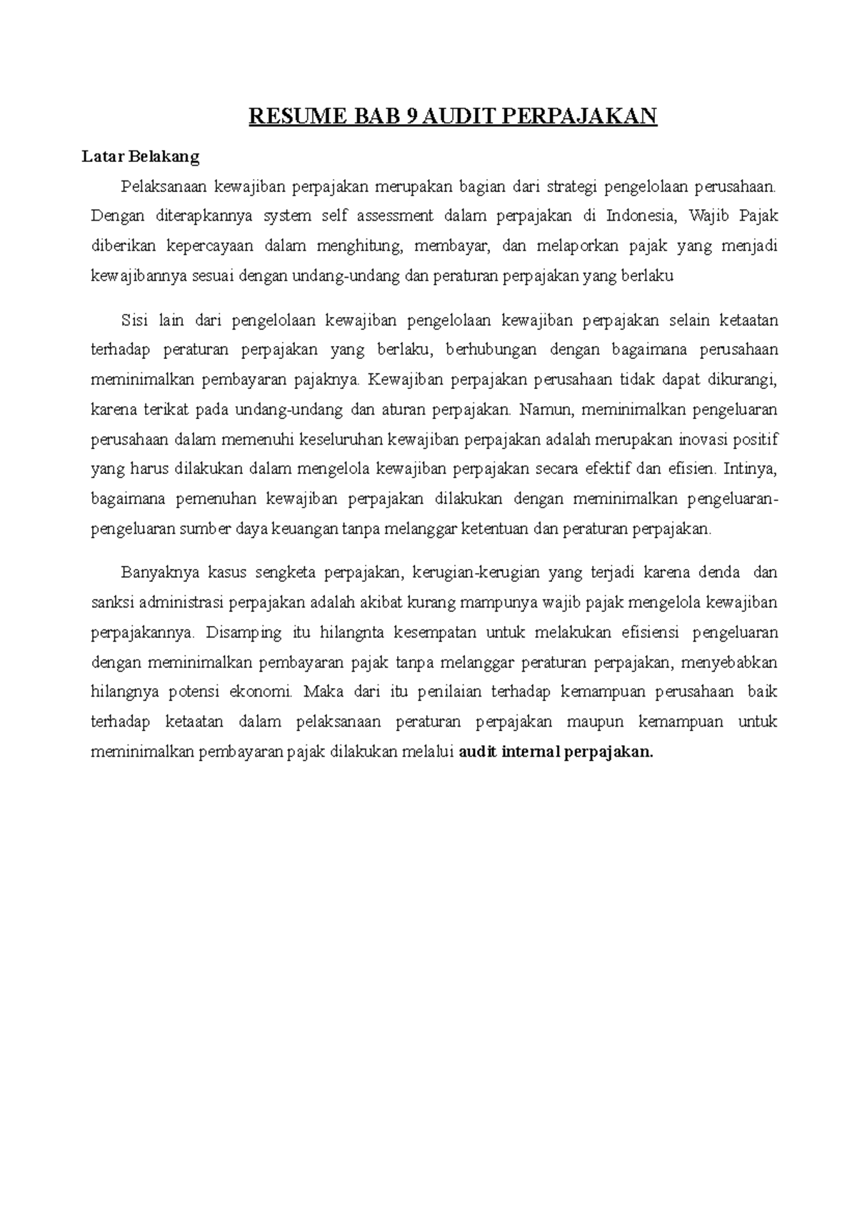 Resume BAB 9 Audit Perpajakan - RESUME BAB 9 AUDIT PERPAJAKAN Latar