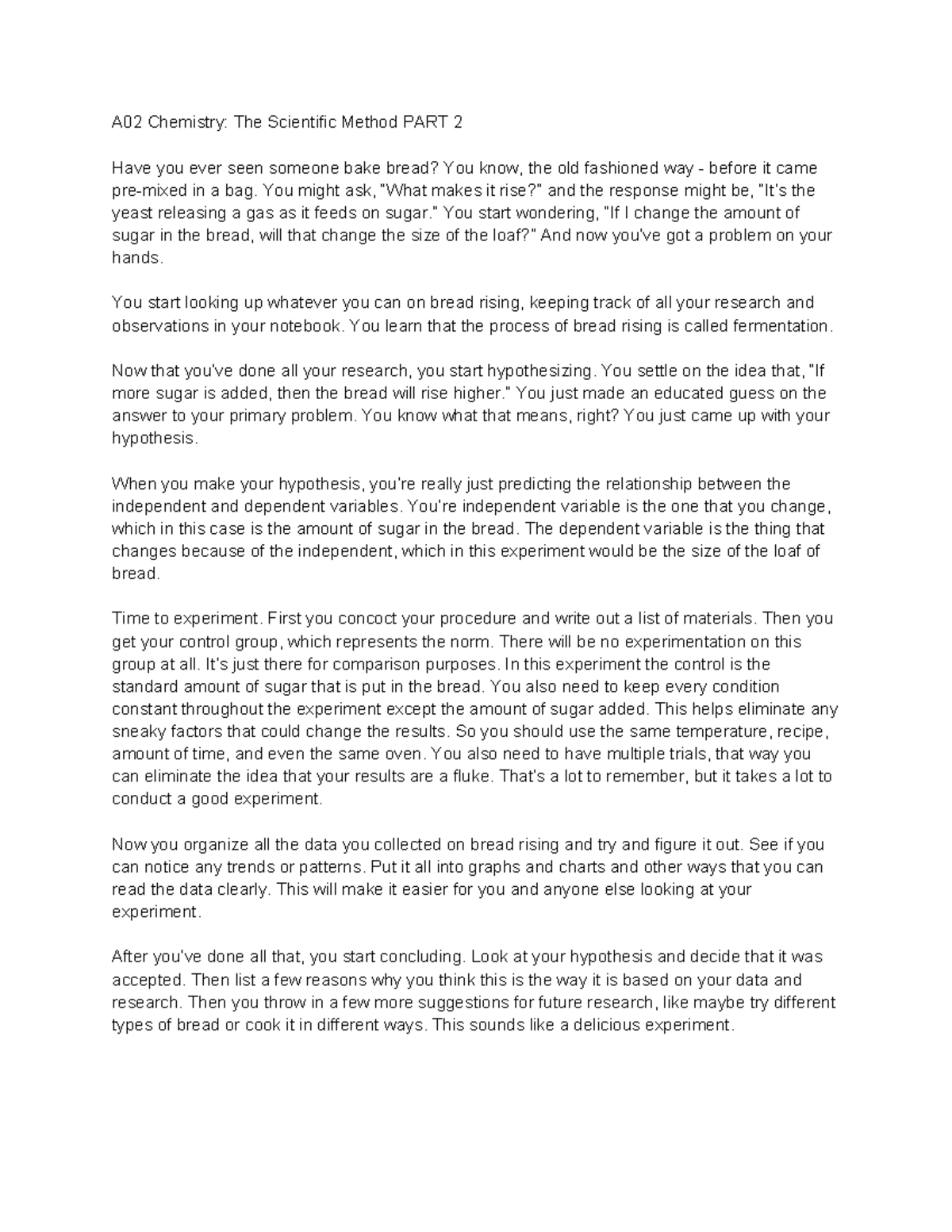 A02 The Scientific Method PART 2 - A02 Chemistry: The Scientific Method ...