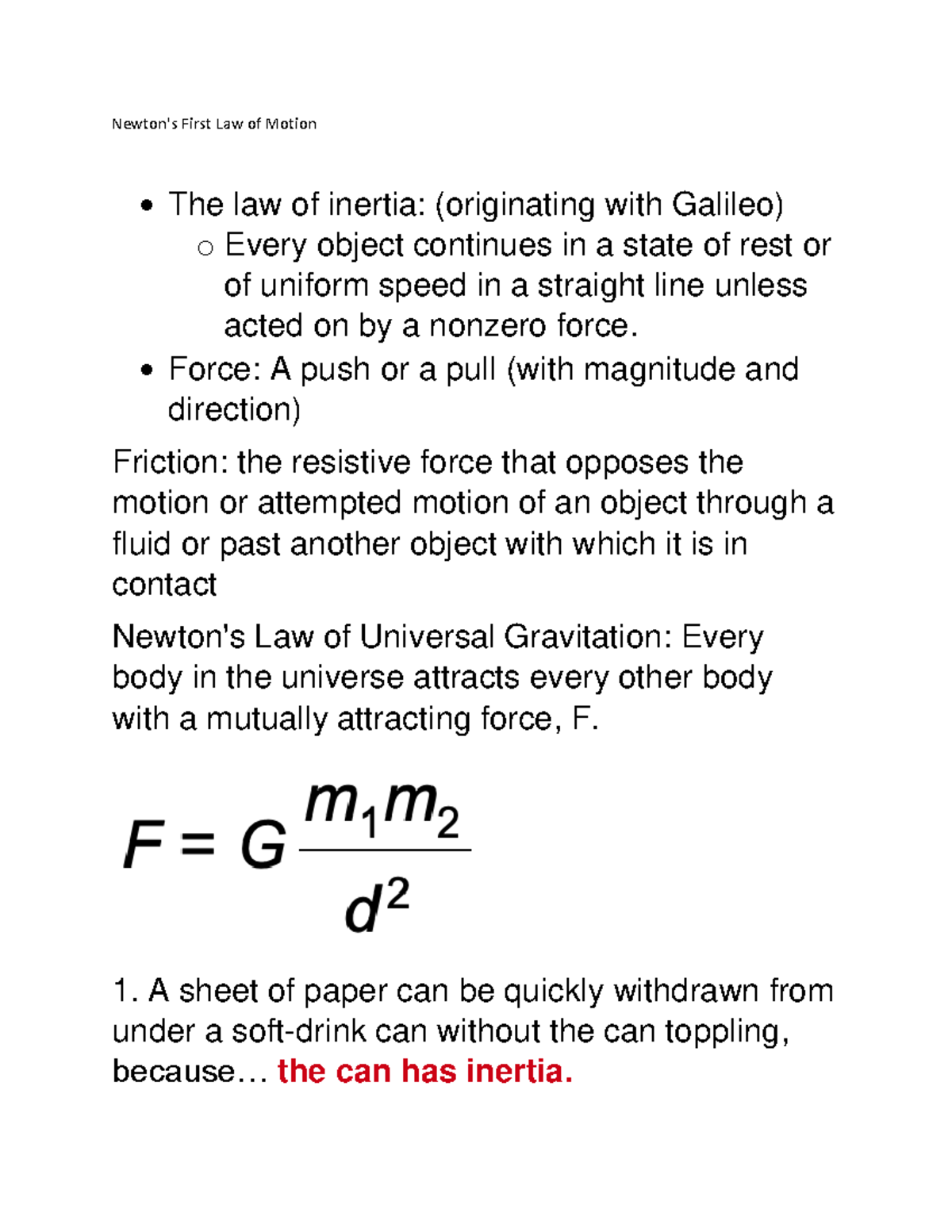 Motion and Energy Pt. 2 - Newton's First Law of Motion The law of ...