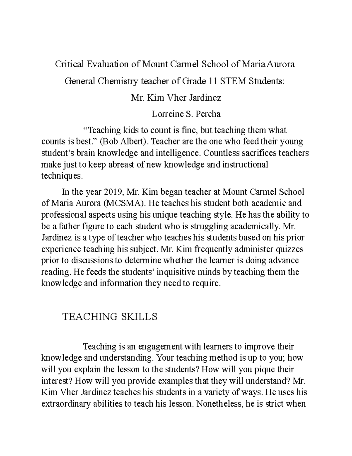 A Critical Evaluation Critical Evaluation Of Mount Carmel School Of