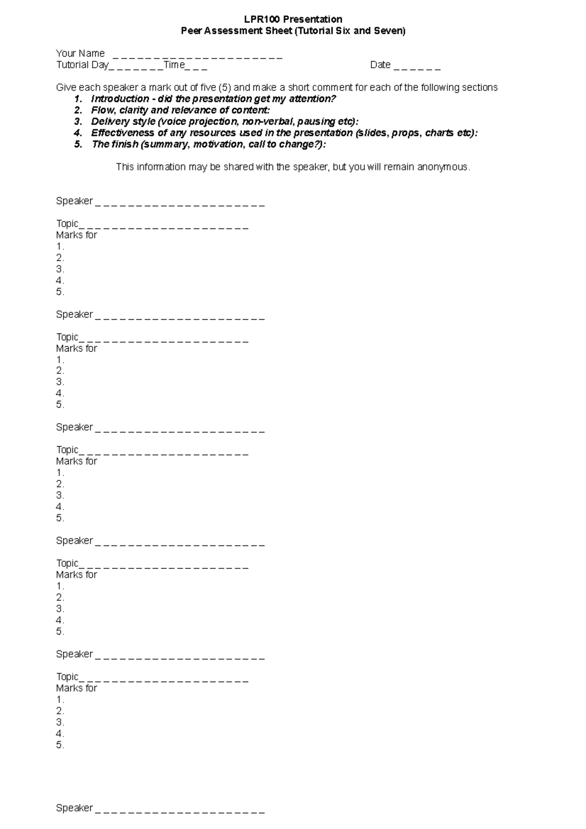 LPR100 Student Feedback Presentations - LPR100 Presentation Peer ...