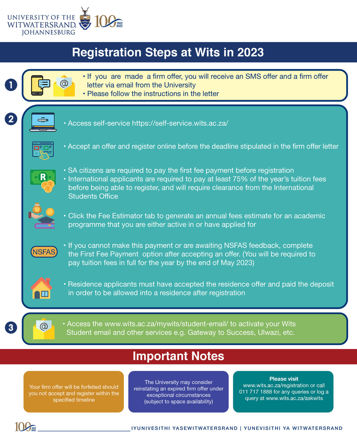 Registration Steps 2023 Registration Steps at Wits in 2023 If you are