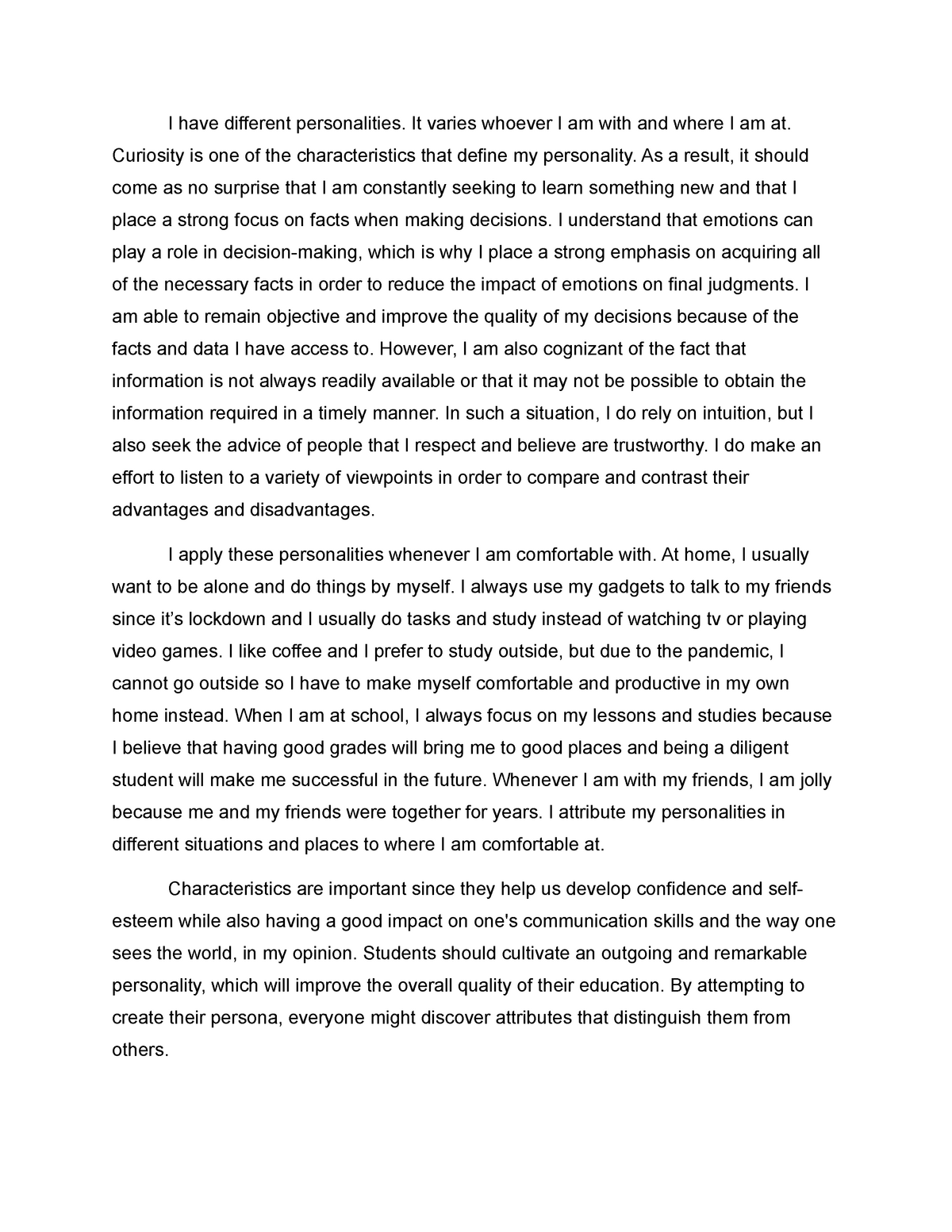 essay about different personalities