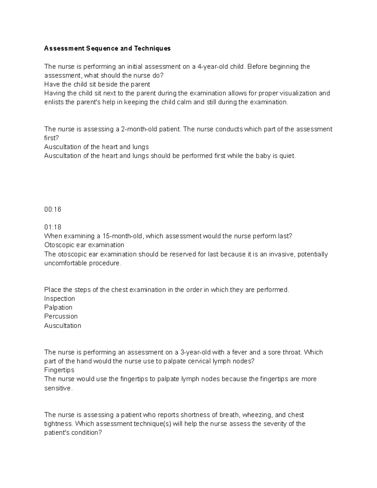 Assessment Sequence and Techniques - Before beginning the assessment ...