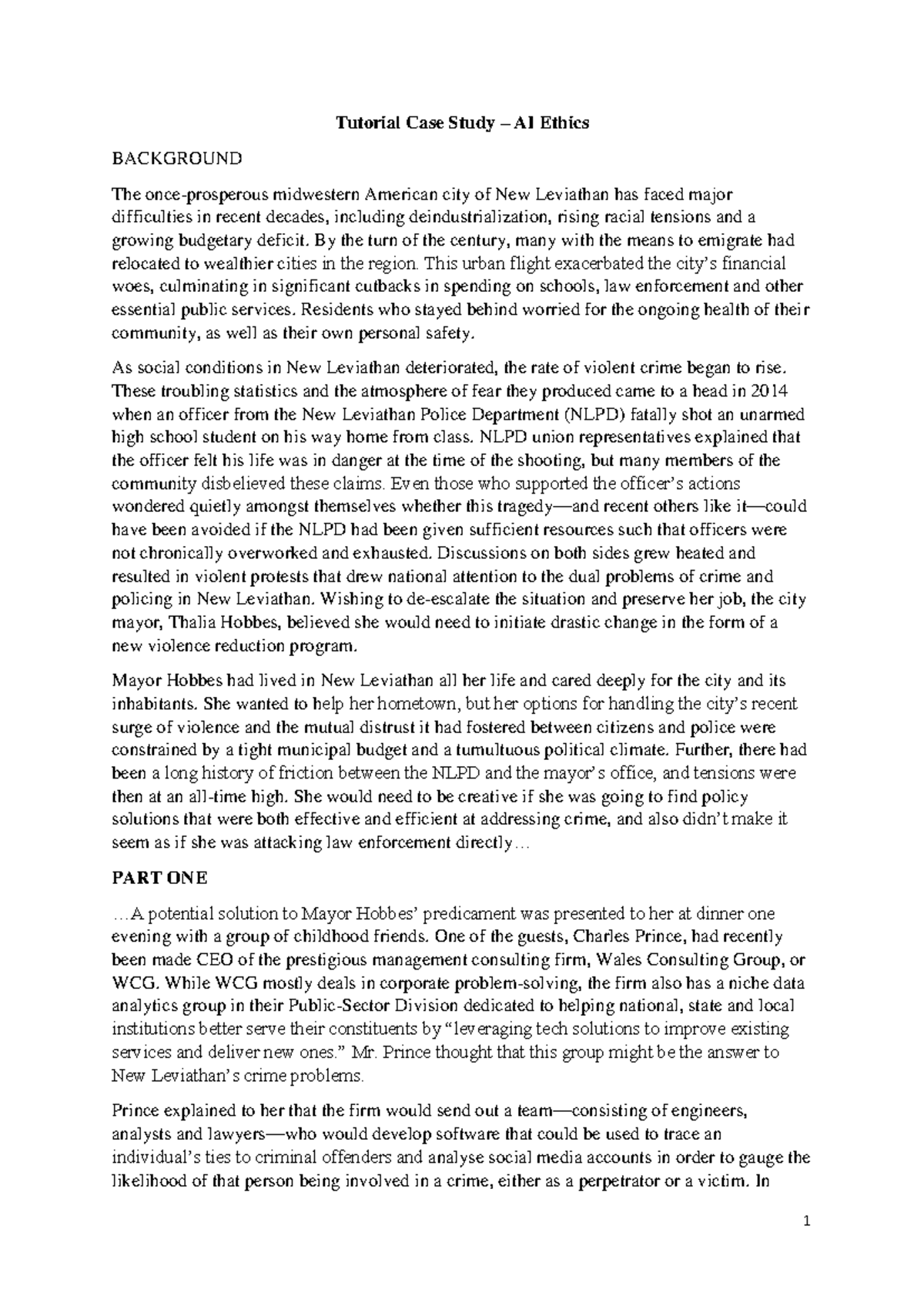 Tutorial Case Study Handout 2023 - Tutorial Case Study – AI Ethics ...