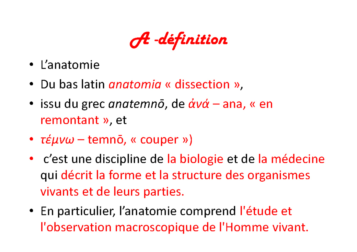 Anatomie Humaine - La Synthese - A -définition L’anatomie Du Bas Latin ...