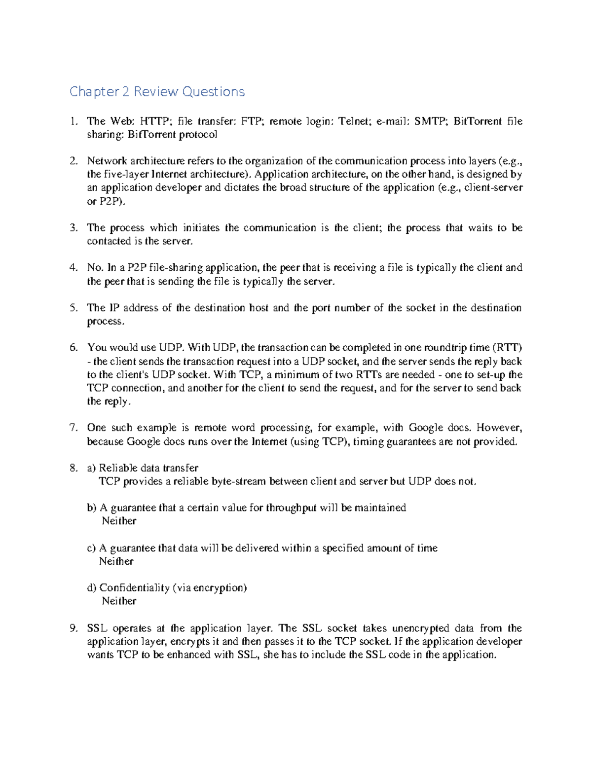 Top Down Solutions ch2 Chapter 2 Review Questions The  HTTP; file