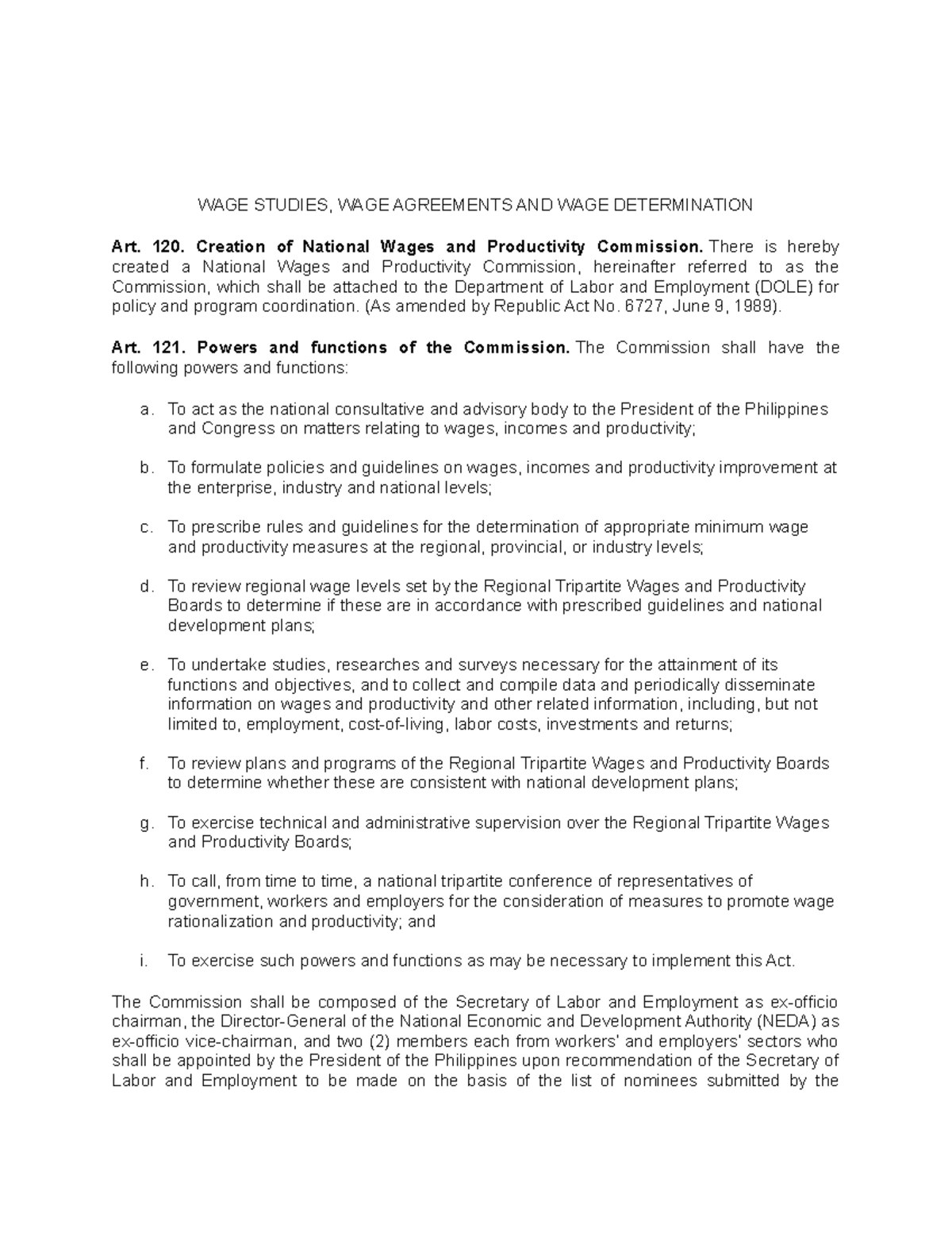 Law Related Studies WAGE STUDIES, WAGE AGREEMENTS AND WAGE