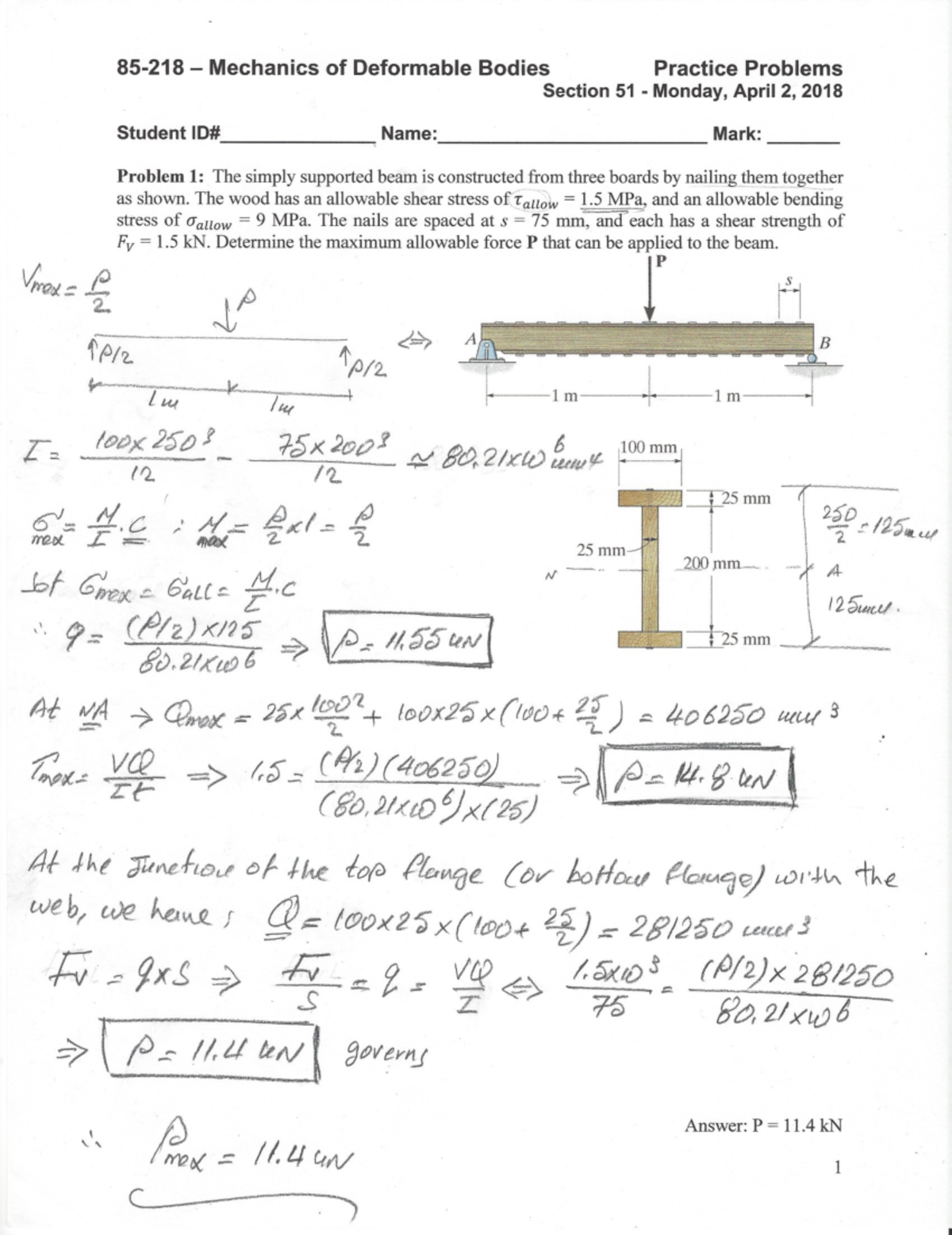 Practice Problems Sec 515253 - ;:,;5,,, ’ 85-218 — Mechanics Of ...