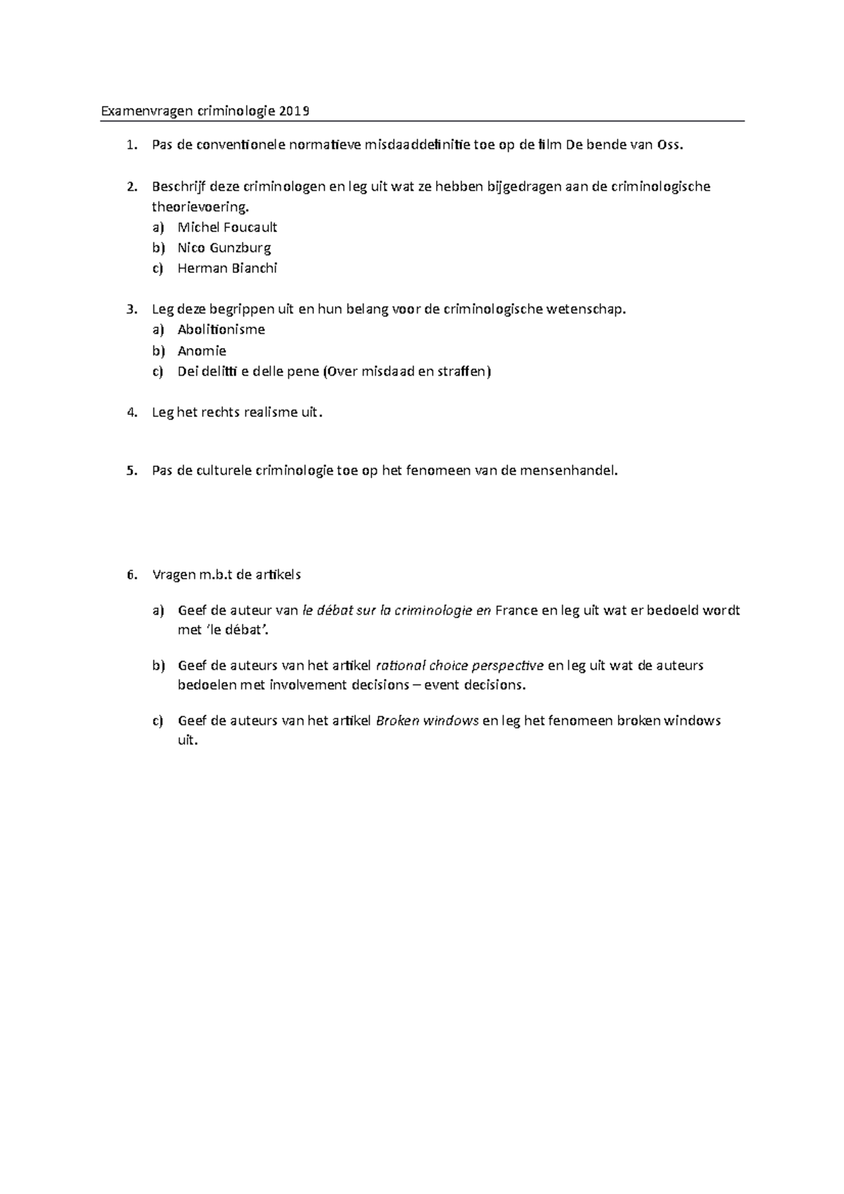 Examen Januari 2019 - Inleiding Tot De Criminologie - Examenvragen ...