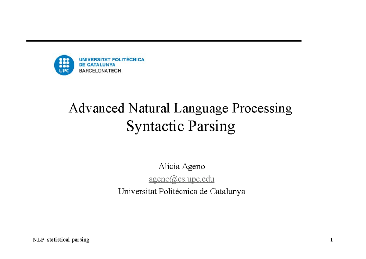 Parsing ANLP - Advanced Natural Language Processing Syntactic Parsing ...