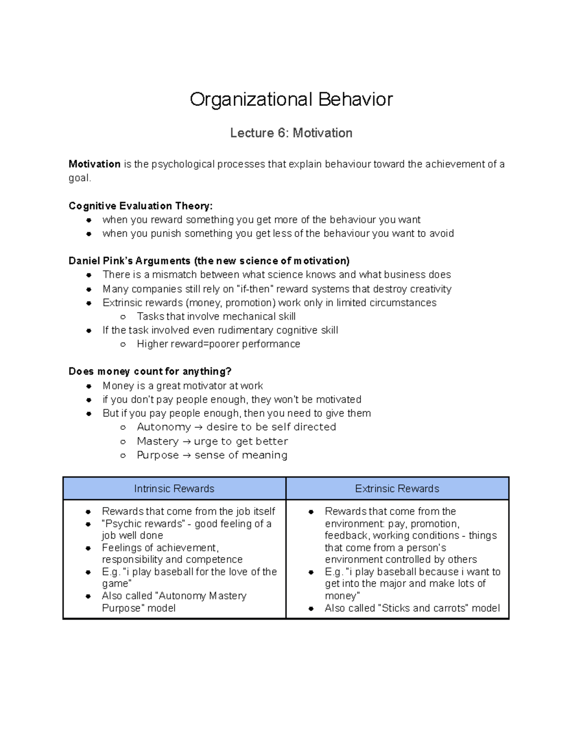 Lecture 6 Motivation - Organizational Behavior Lecture 6: Motivation ...