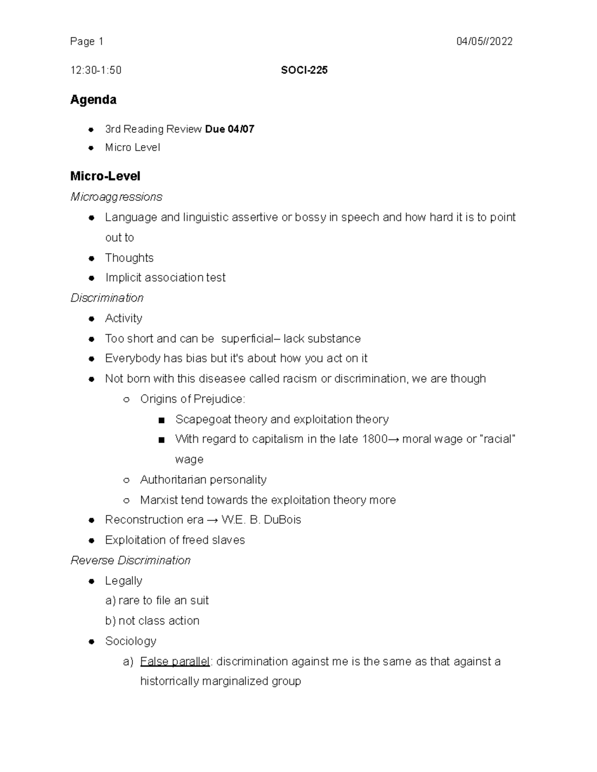 04-05-22- SOCI 225 - microlevel microaggressions Discrimination Reverse ...